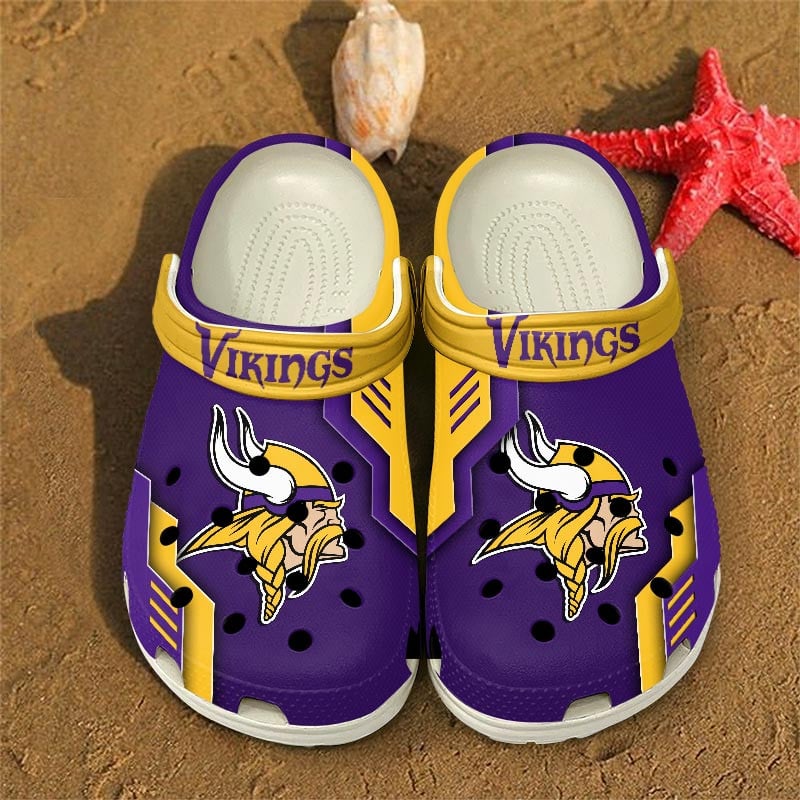 Footwearmerch Minnesota Vikings NFL Crocs Crocband Clogs Shoes Comfortable For Men Women and Kids