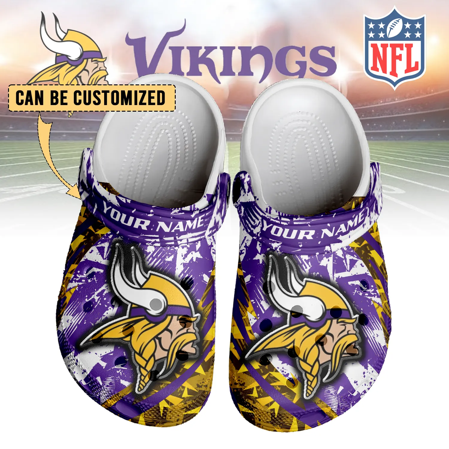 Footwearmerch Minnesota Vikings NFL Crocs Crocband Clogs Shoes Comfortable For Men Women and Kids