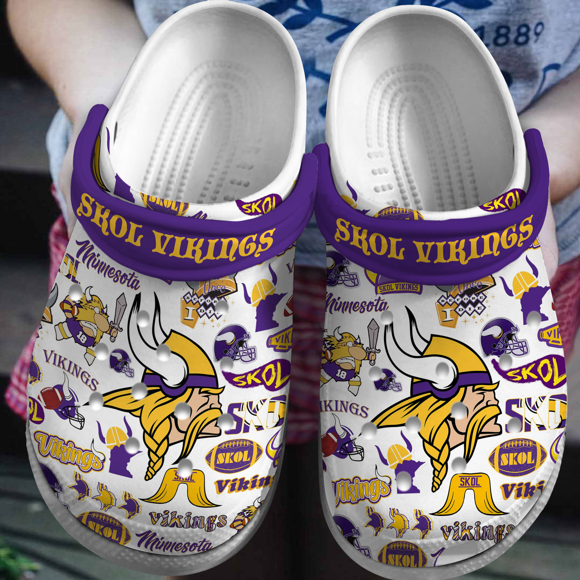 Footwearmerch Minnesota Vikings NFL Sport Crocs Crocband Clogs Shoes Comfortable For Men Women and Kids