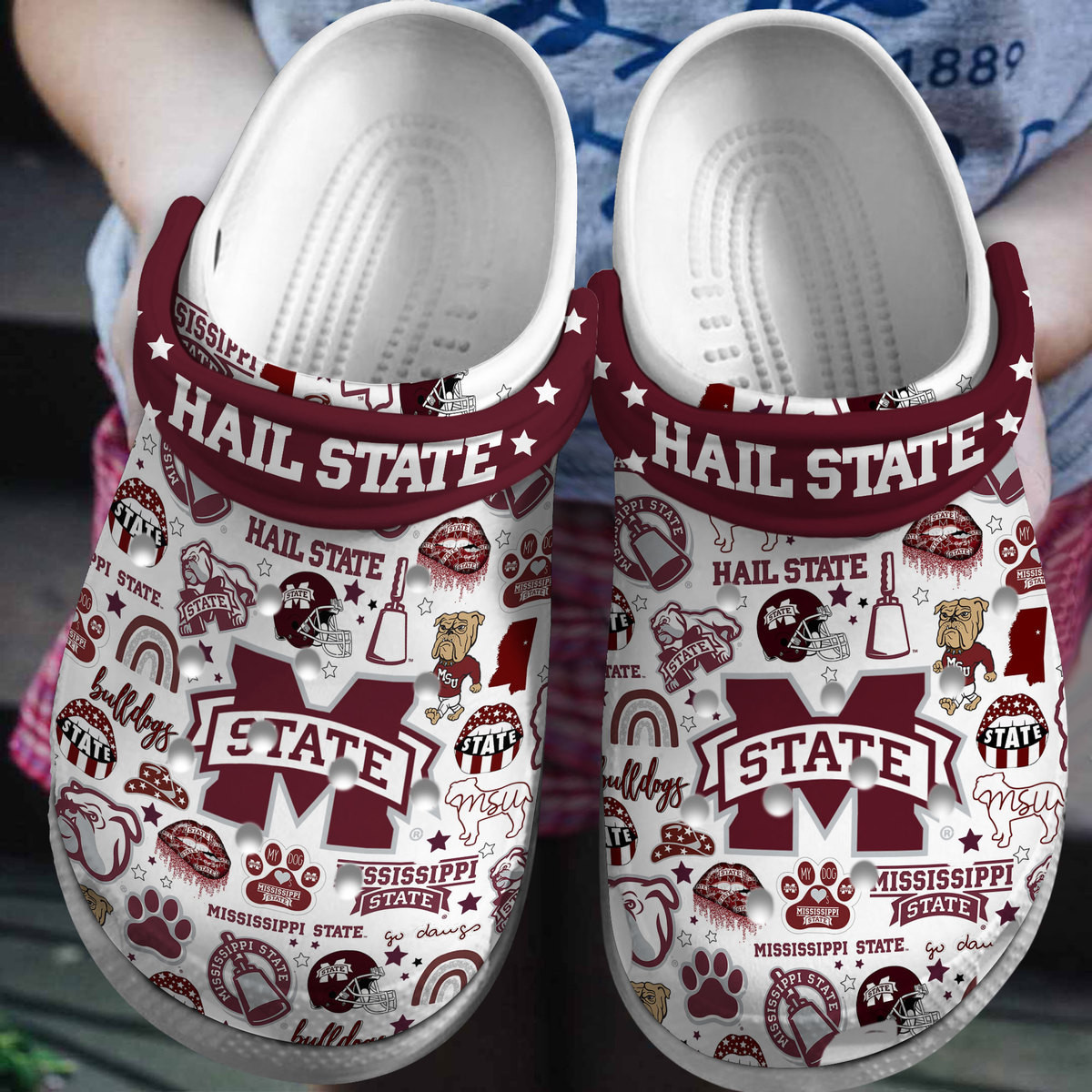 Footwearmerch Mississippi State Bulldogs NCAA Sport Crocs Crocband Clogs Shoes Comfortable For Men Women and Kids