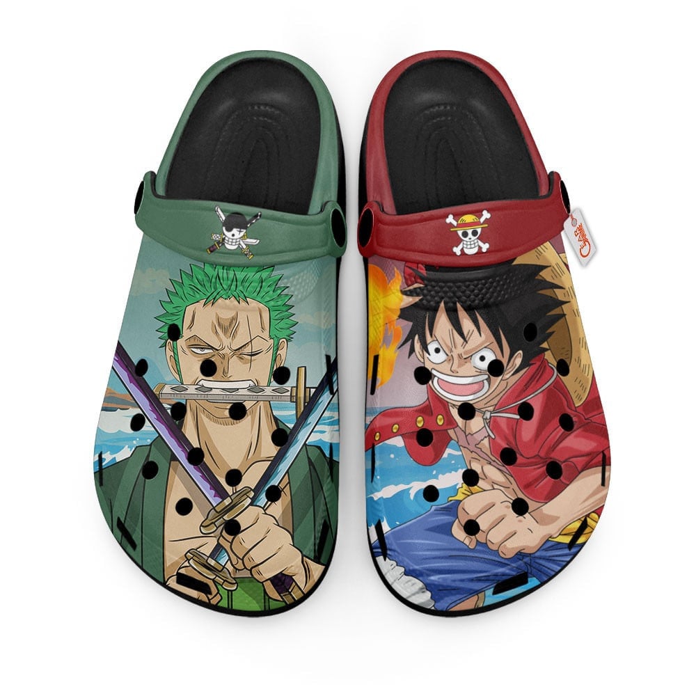 Footwearmerch Monkey D. Luffy and Roronoa Zoro One Piece Anime Crocs Crocband Clogs Shoes Comfortable For Men Women and Kids