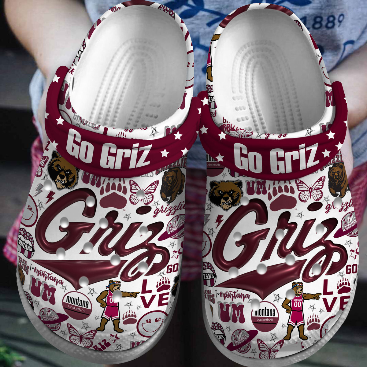 Footwearmerch Montana Grizzlies NCAA Sport Crocs Crocband Clogs Shoes Comfortable For Men Women and Kids