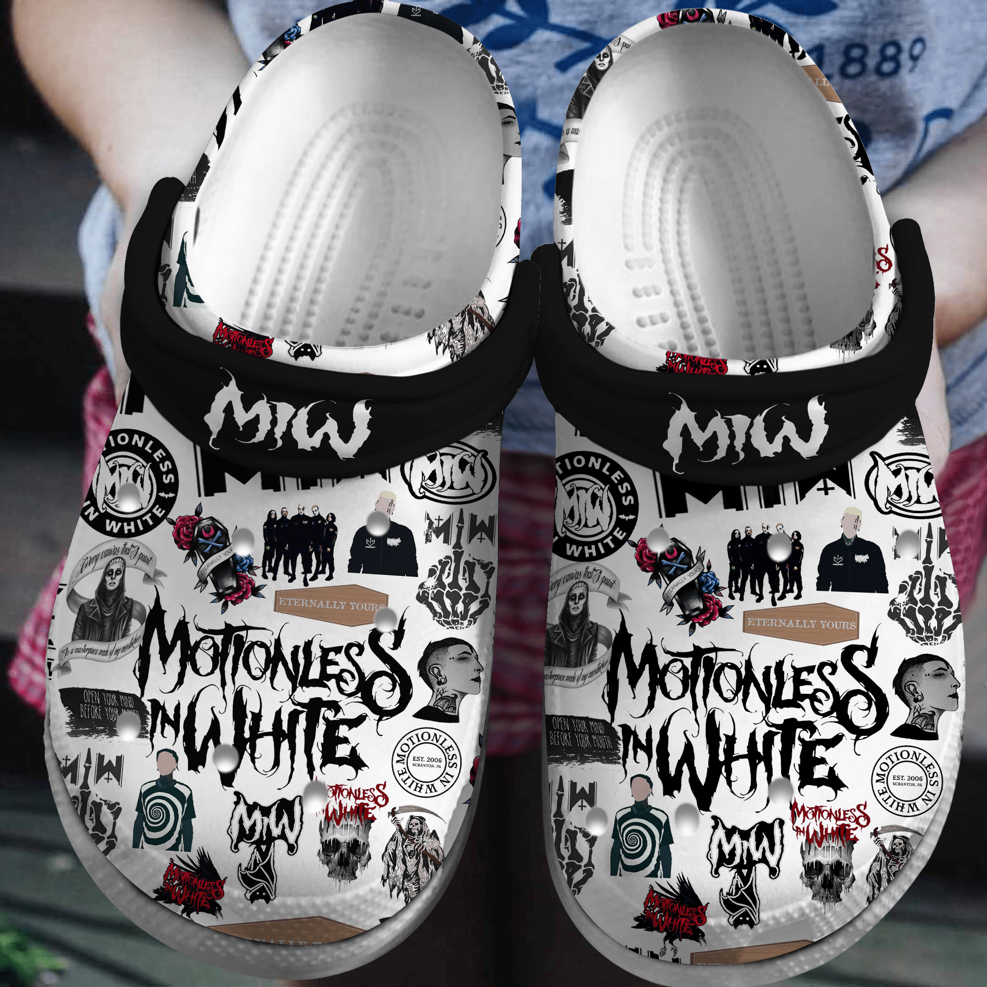 Footwearmerch Motionless in White Music Crocs Crocband Clogs Shoes Comfortable For Men Women and Kids