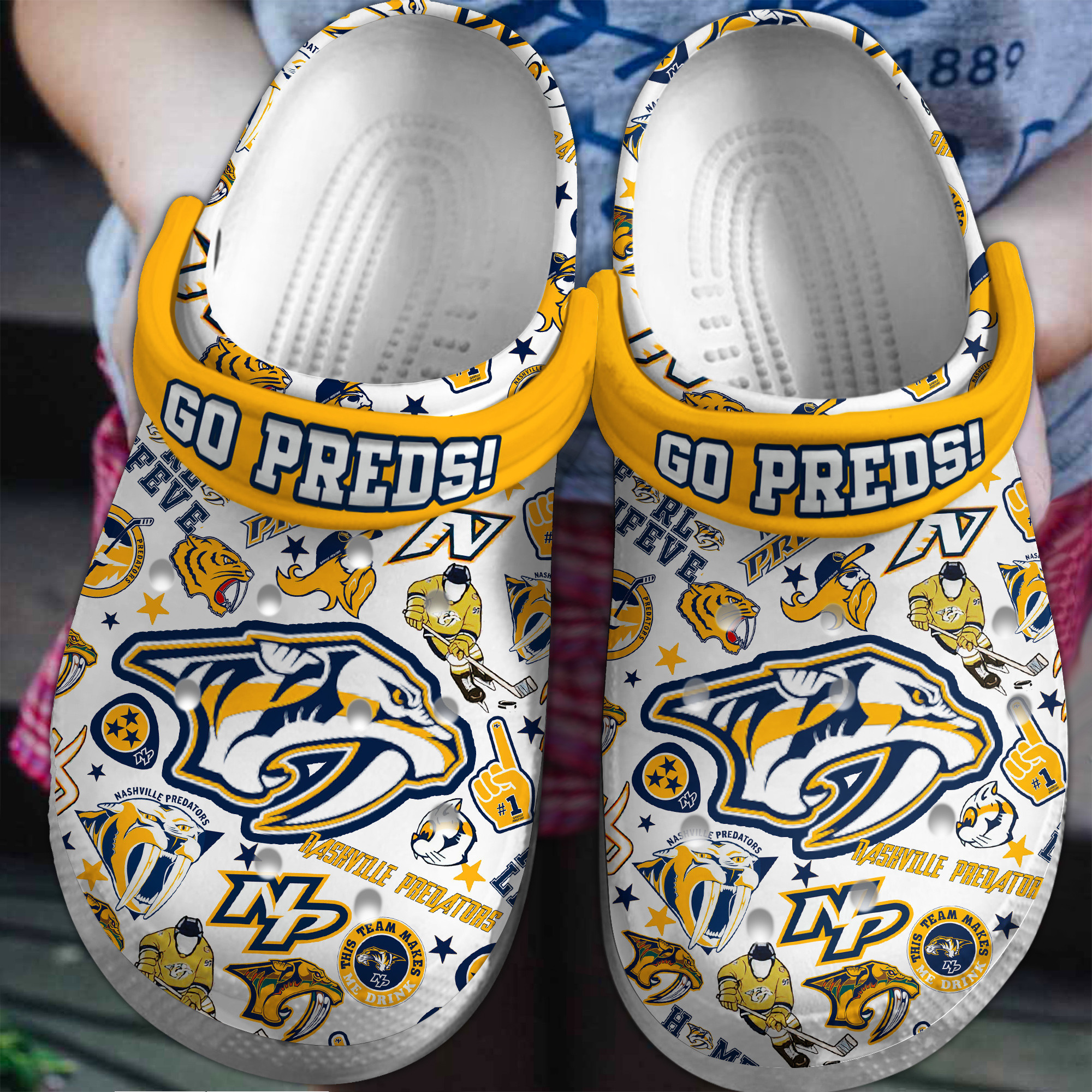 Footwearmerch Nashville Predators NHL Sport Crocs Crocband Clogs Shoes Comfortable For Men Women and Kids
