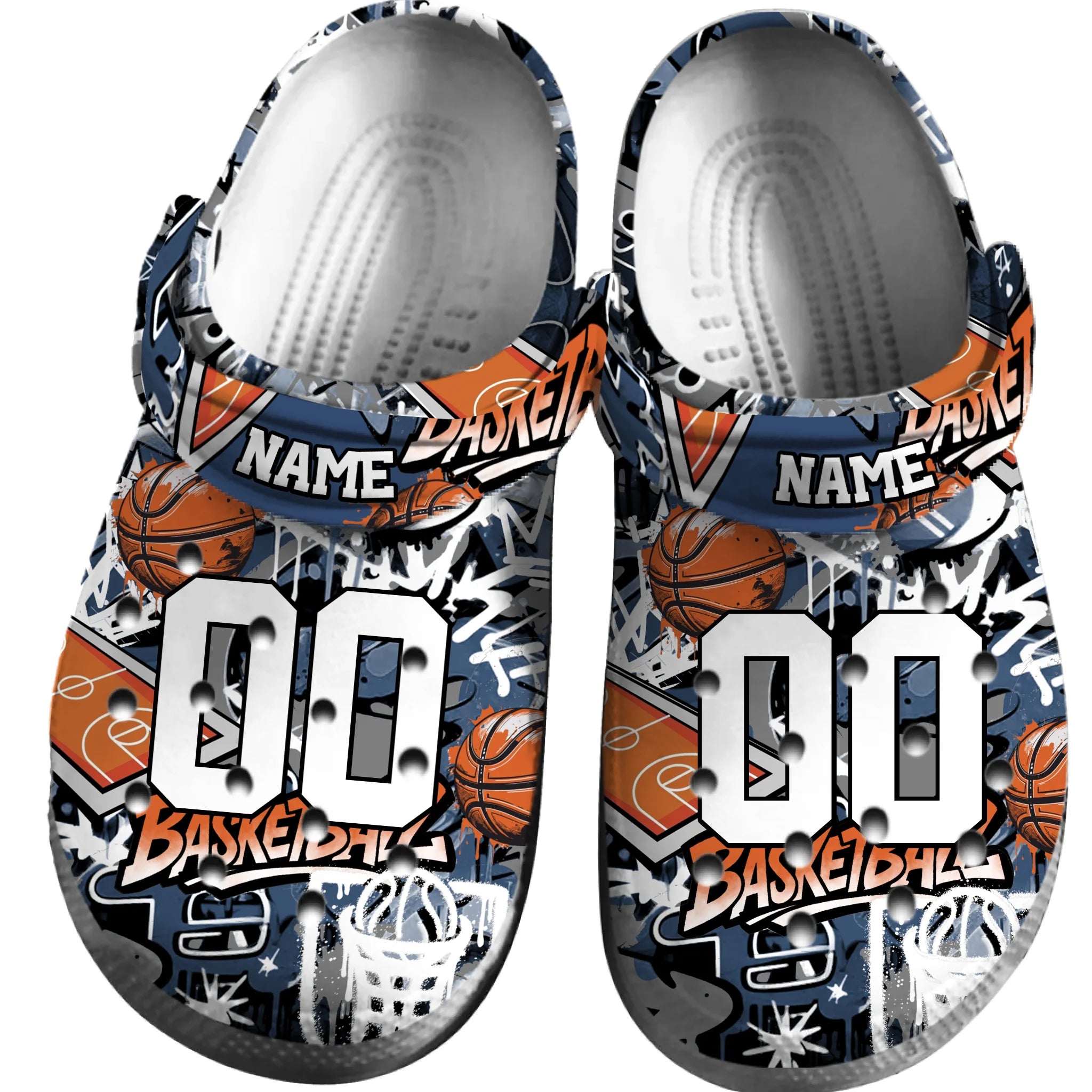 Footwearmerch Navy Graffiti Basketball Sport Crocs Crocband Clogs Shoes Comfortable For Men Women and Kids