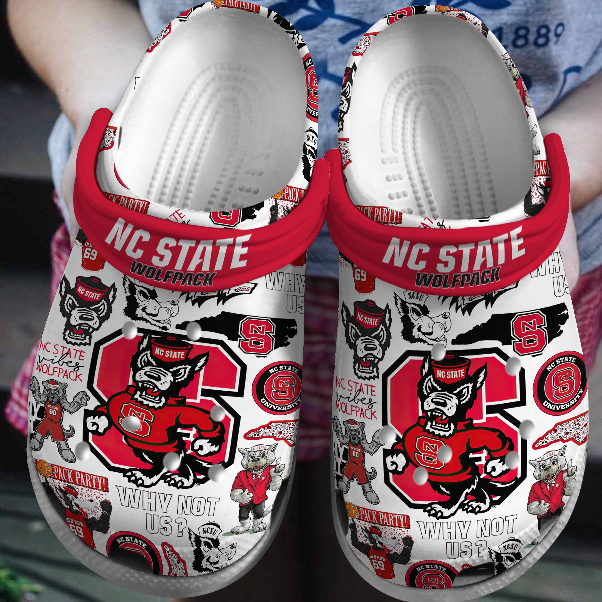 Footwearmerch NC State Wolfpack men's basketball NCAA Sport Crocs Crocband Clogs Shoes Comfortable For Men Women and Kids