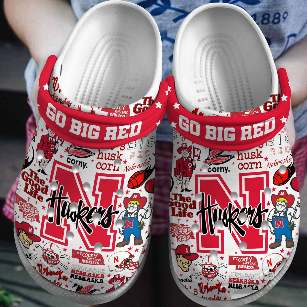 Footwearmerch Nebraska Cornhuskers NCAA Sport Crocs Crocband Clogs Shoes Comfortable For Men Women and Kids