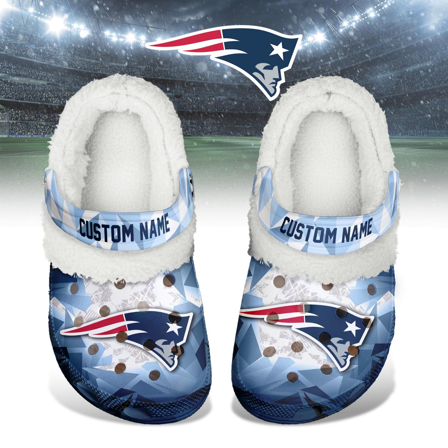 Footwearmerch New England Patriots NFL Crocs Crocband Fleece Lined Clogs Shoes Comfortable For Men Women and Kids In Winter
