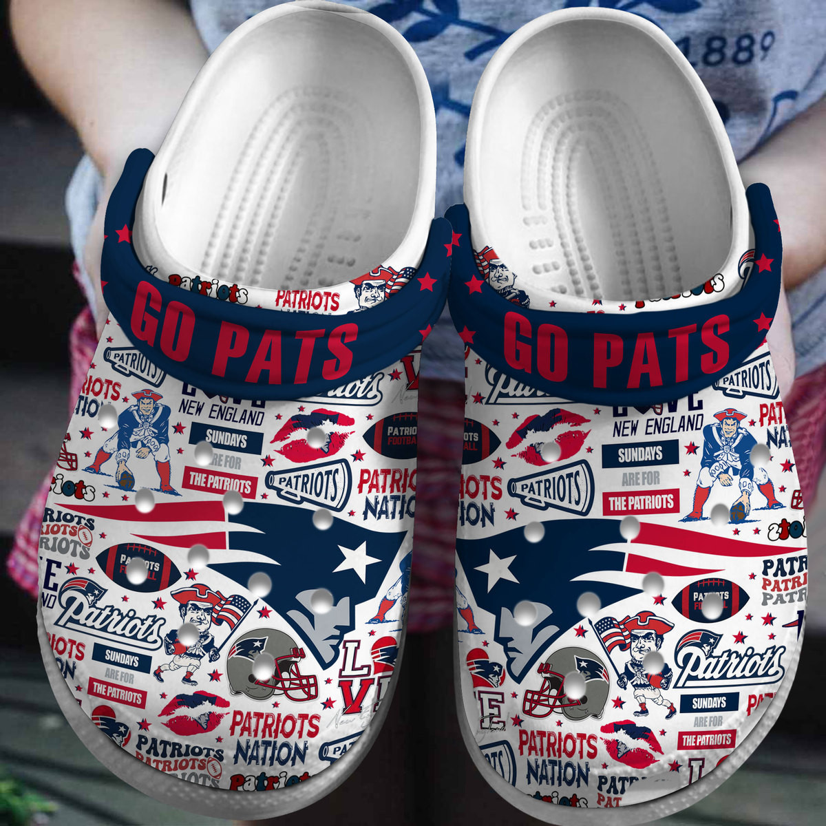 Footwearmerch New England Patriots NFL Sport Crocs Crocband Clogs Shoes Comfortable For Men Women and Kids