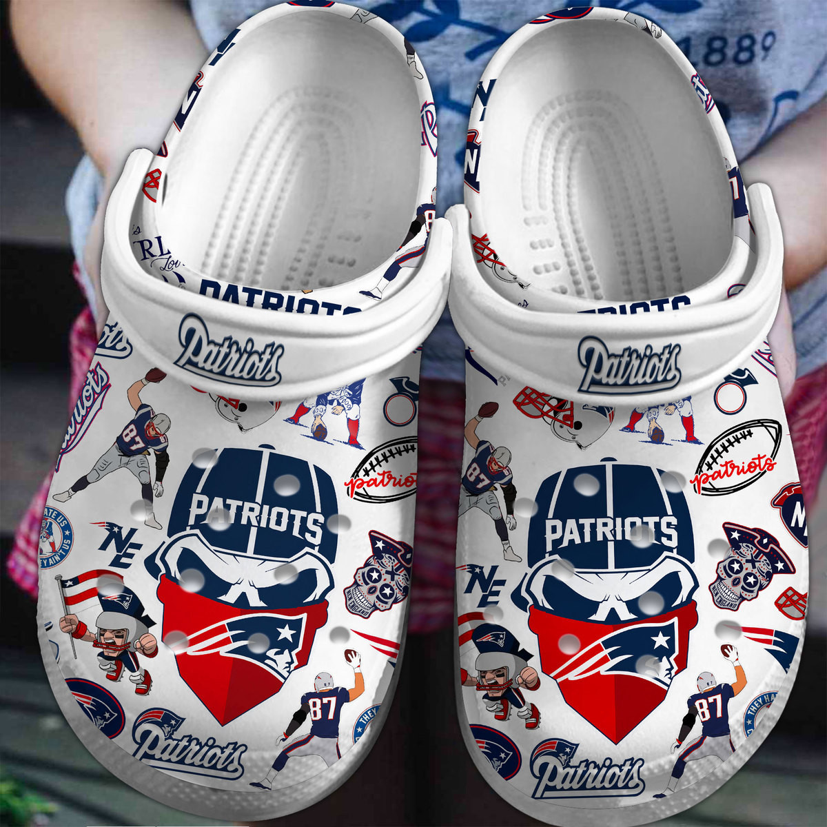 Footwearmerch New England Patriots NFL Sport Crocs Crocband Clogs Shoes Comfortable For Men Women and Kids
