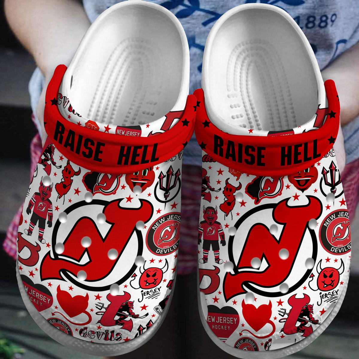 Footwearmerch New Jersey Devils NHL Sport Crocs Crocband Clogs Shoes Comfortable For Men Women and Kids