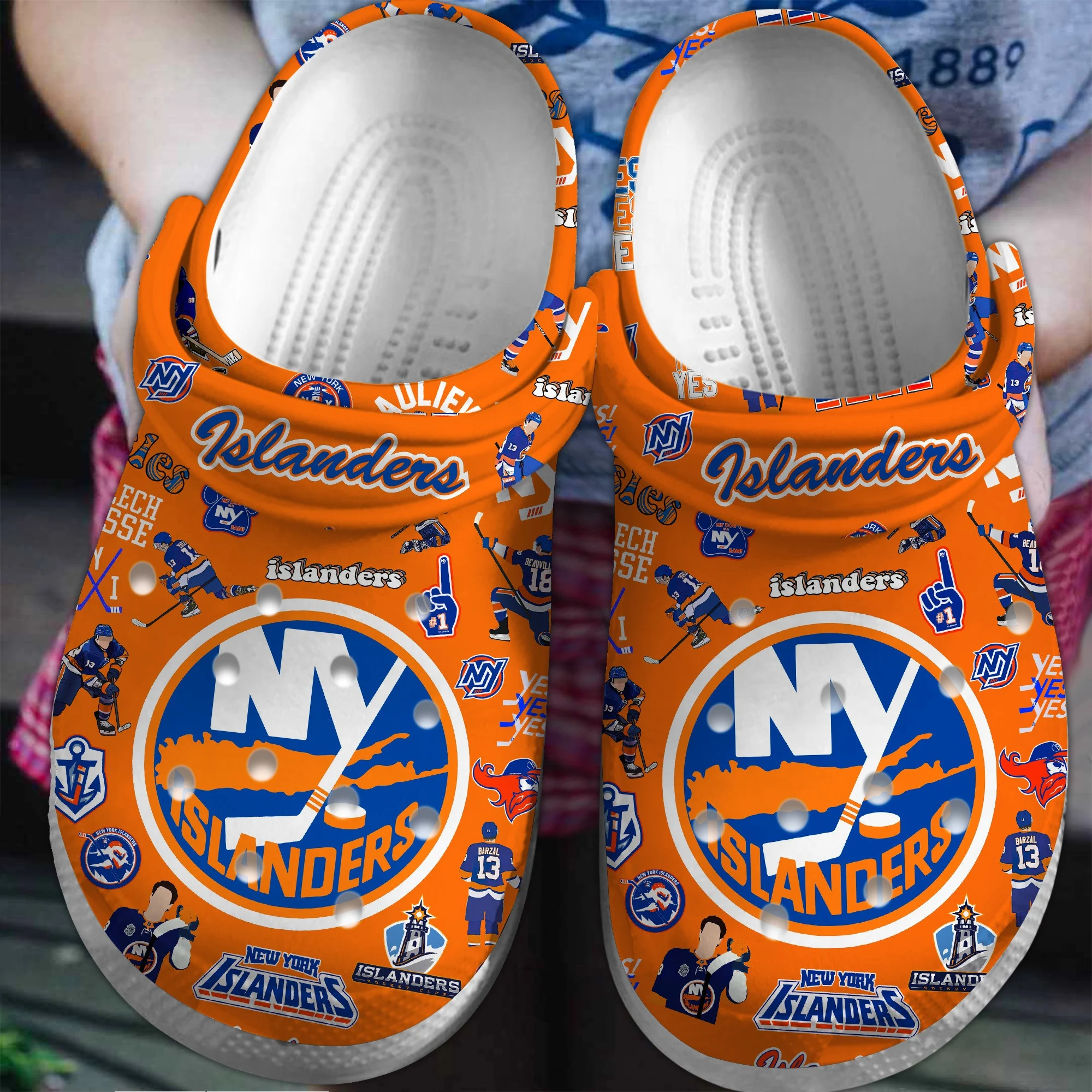 Footwearmerch New York Islanders NHL Sport Crocs Crocband Clogs Shoes Comfortable For Men Women and Kids