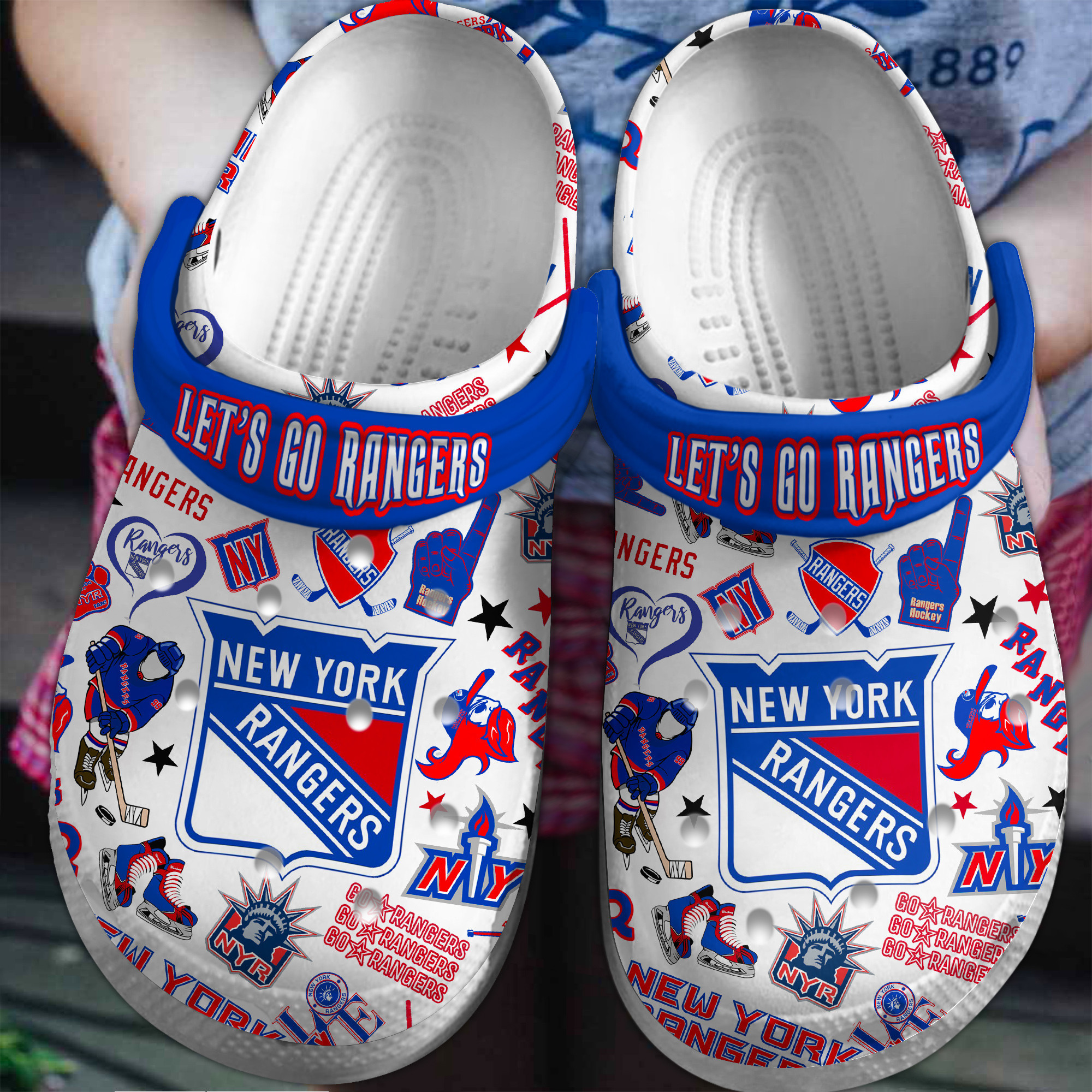 Footwearmerch New York Rangers NHL Sport Crocs Crocband Clogs Shoes Comfortable For Men Women and Kids
