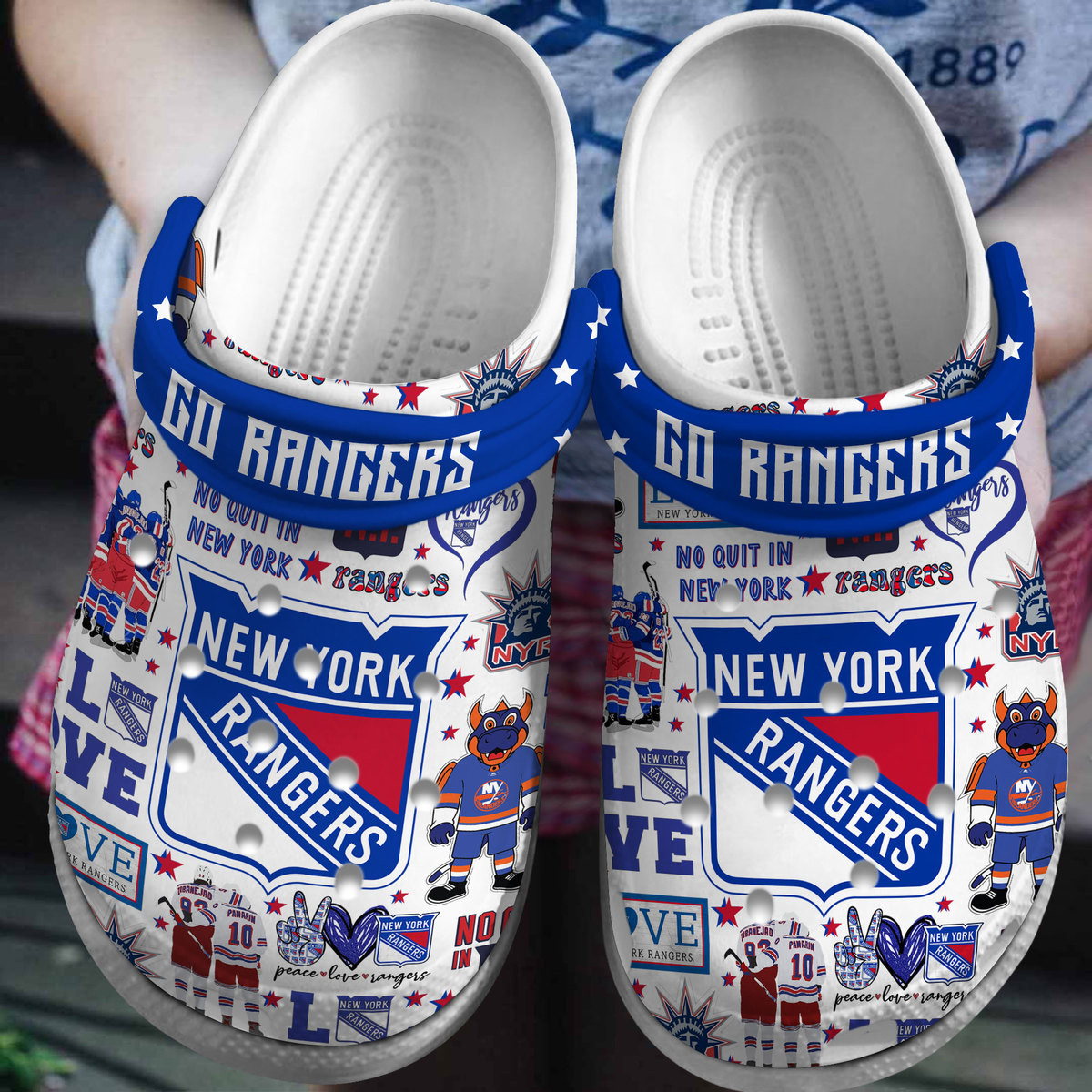Footwearmerch New York Rangers NHL Sport Crocs Crocband Clogs Shoes Comfortable For Men Women and Kids