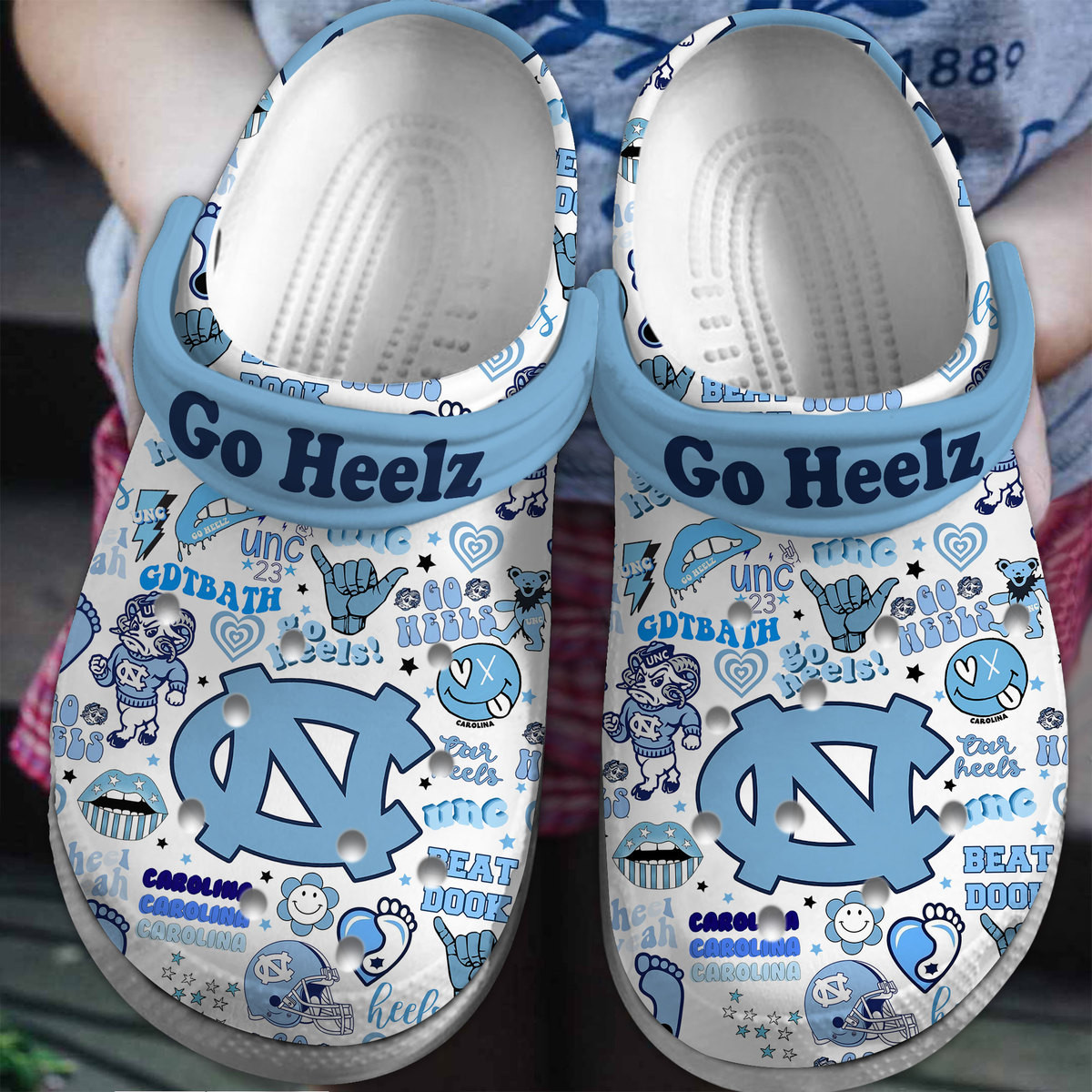 Footwearmerch North Carolina Tar Heels NCAA Sport Crocs Crocband Clogs Shoes Comfortable For Men Women and Kids