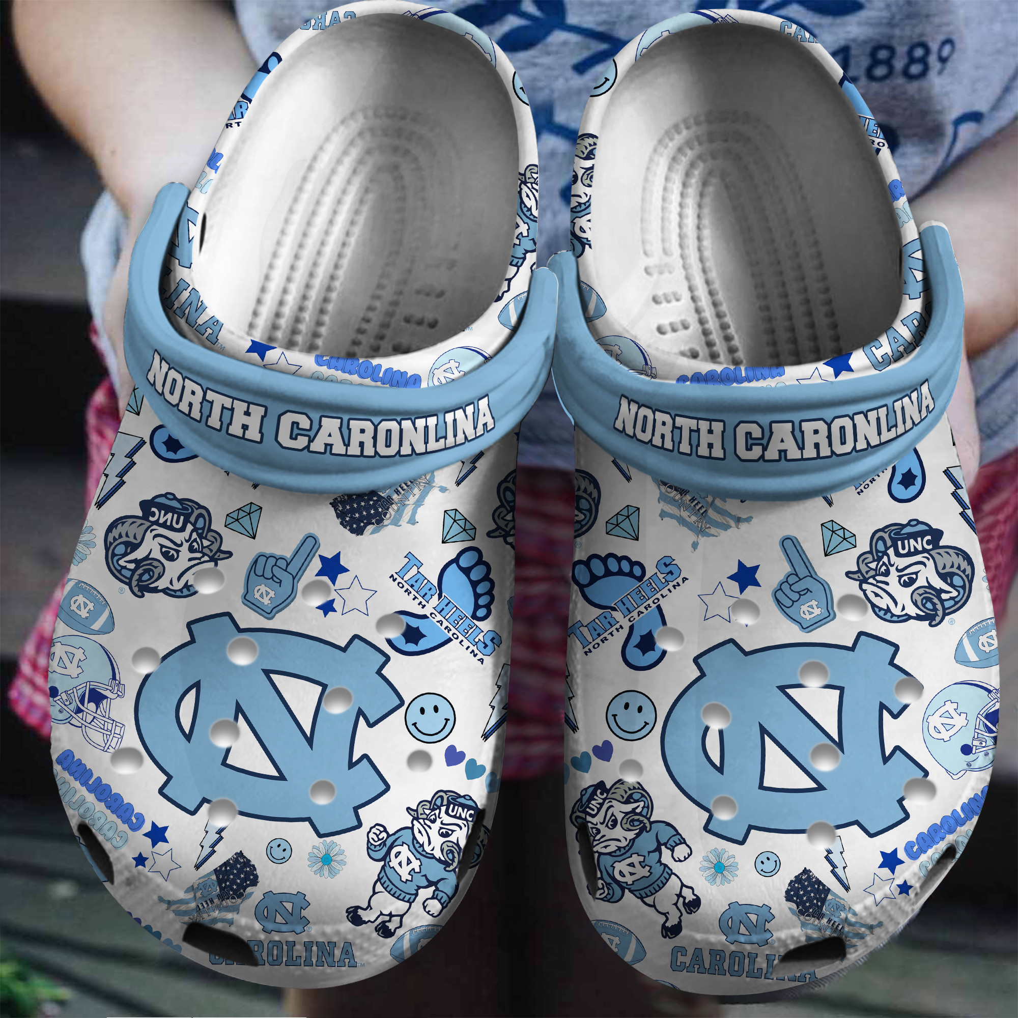 Footwearmerch North Carolina Tar Heels NCAA Sport Crocs Crocband Clogs Shoes Comfortable For Men Women and Kids