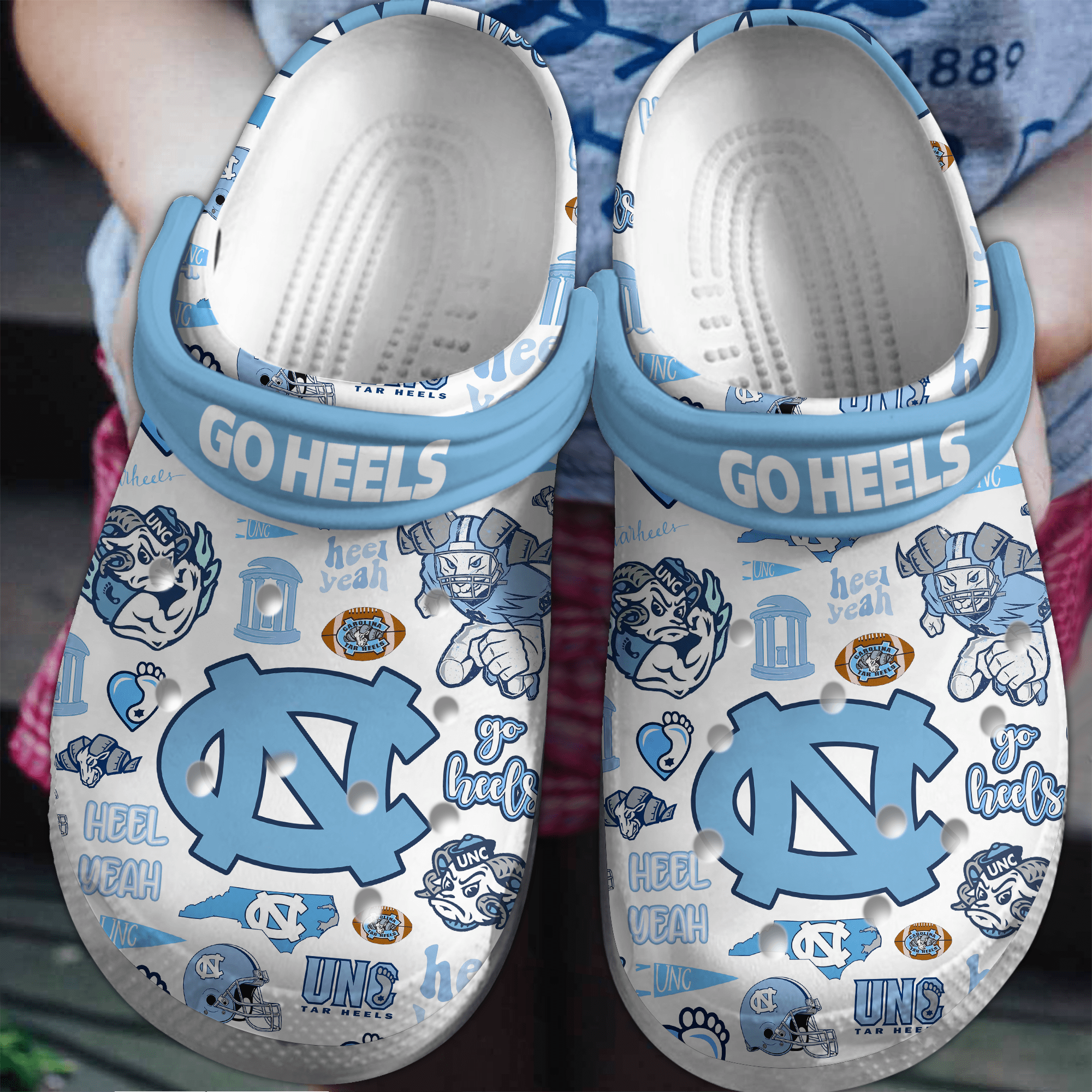 Footwearmerch North Carolina Tar Heels NCAA Sport Crocs Crocband Clogs Shoes Comfortable For Men Women and Kids