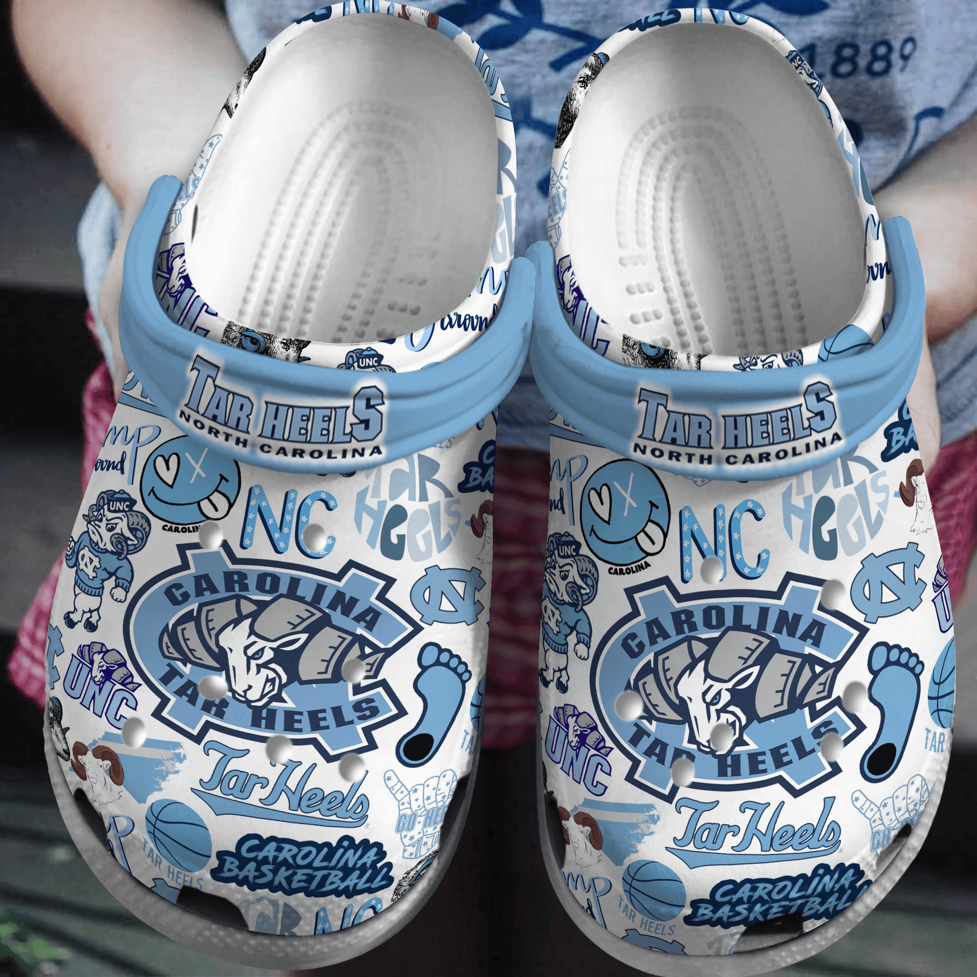 Footwearmerch North Carolina Tar Heels NCAA Sport Crocs Crocband Clogs Shoes Comfortable For Men Women and Kids