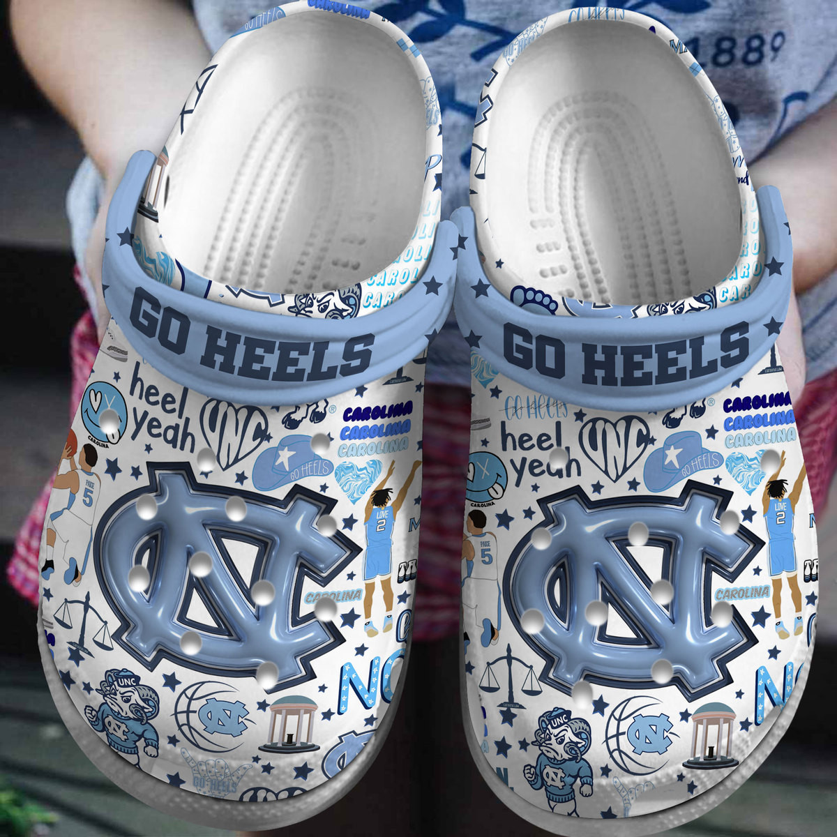 Footwearmerch North Carolina Tar Heels NCAA Sport Crocs Crocband Clogs Shoes Comfortable For Men Women and Kids