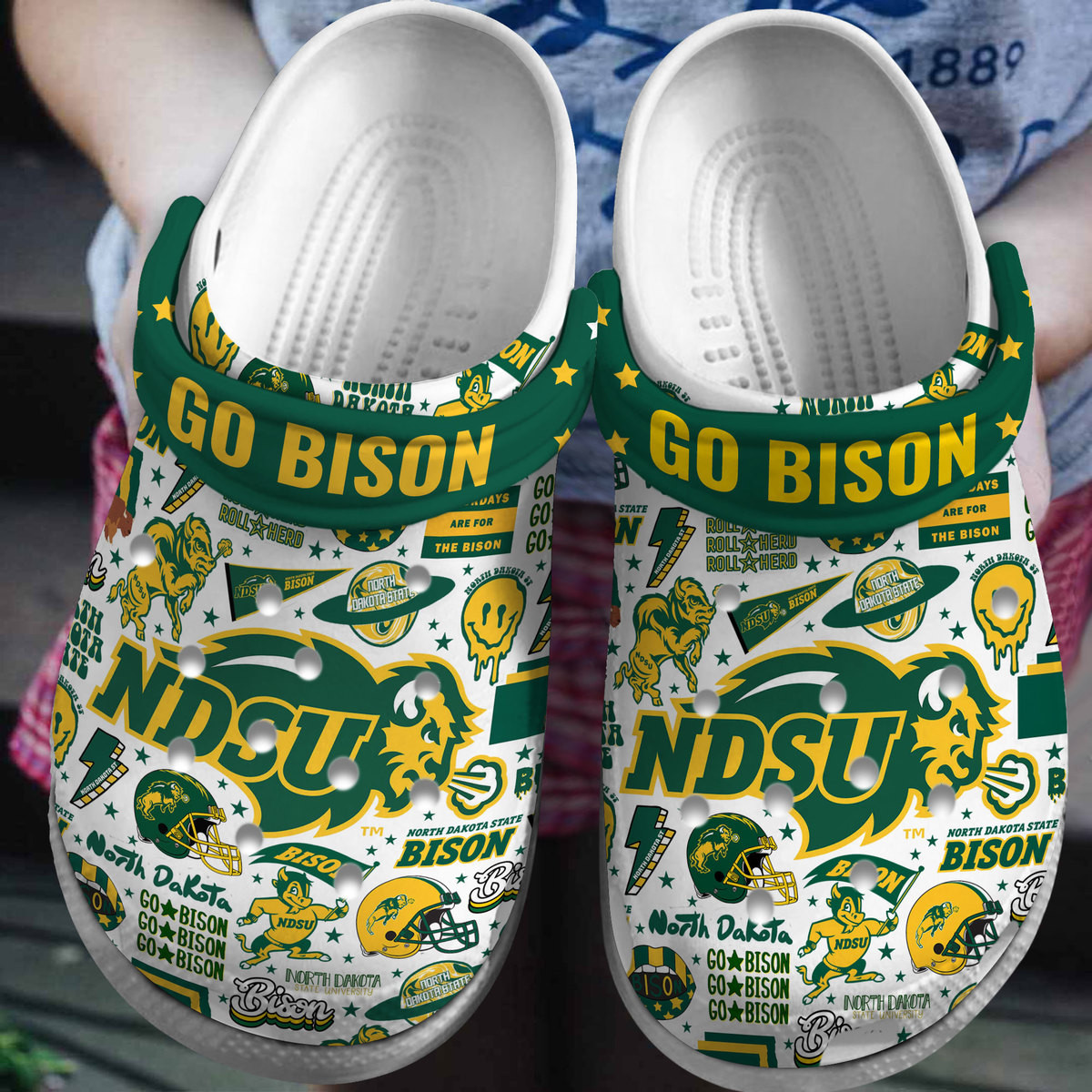 Footwearmerch North Dakota State Bison NCAA Sport Crocs Crocband Clogs Shoes Comfortable For Men Women and Kids