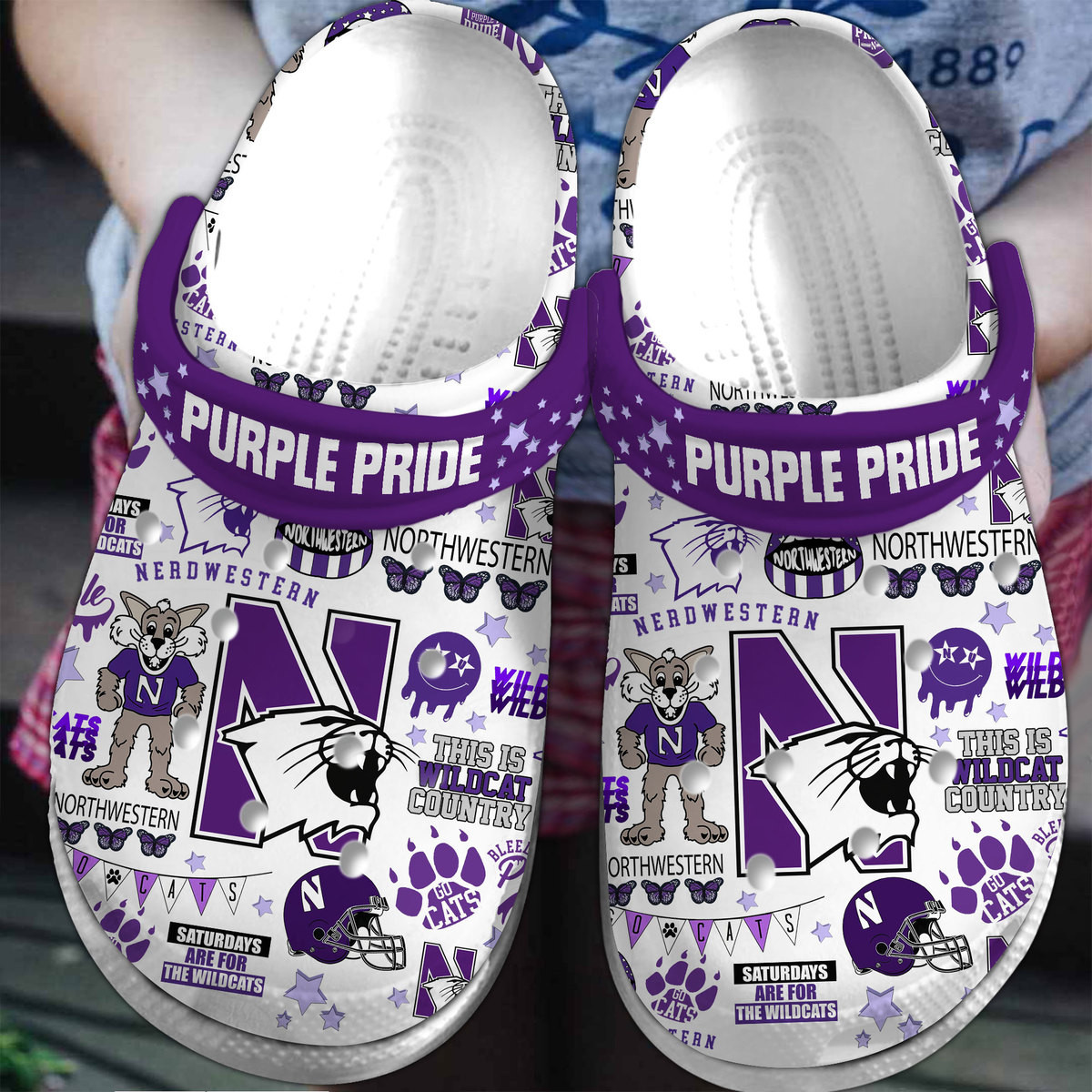 Footwearmerch Northwestern Wildcats NCAA Sport Crocs Crocband Clogs Shoes Comfortable For Men Women and Kids