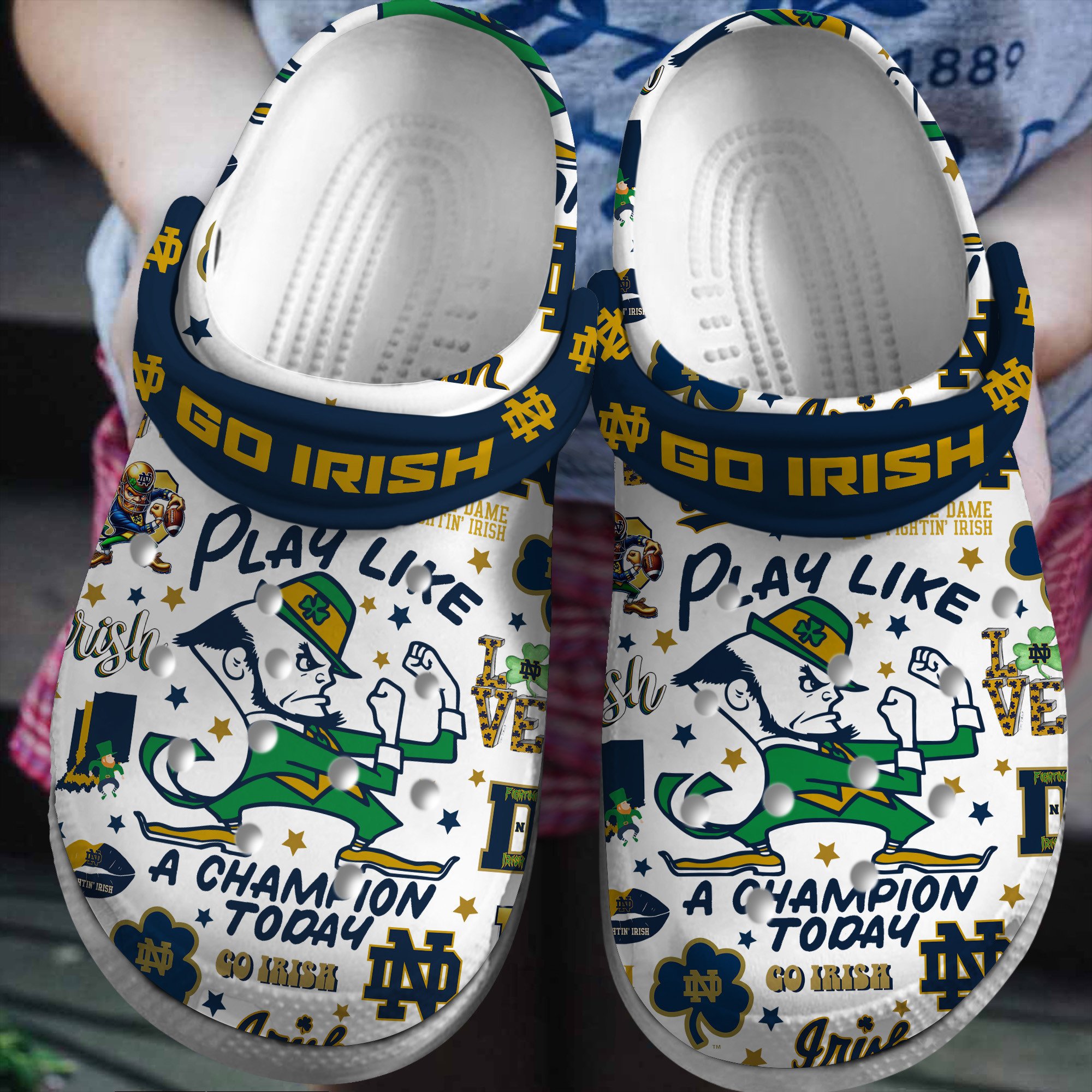 Footwearmerch Notre Dame Fighting Irish NCAA Sport Crocs Crocband Clogs Shoes Comfortable For Men Women and Kids