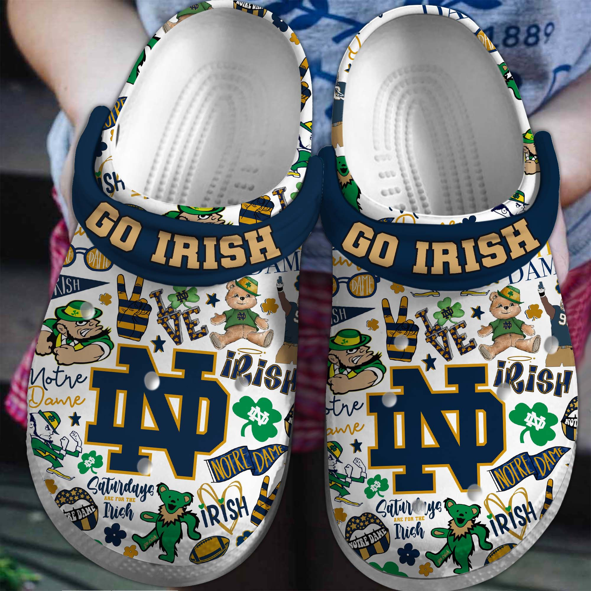 Footwearmerch Notre Dame Fighting Irish NCAA Sport Crocs Crocband Clogs Shoes Comfortable For Men Women and Kids
