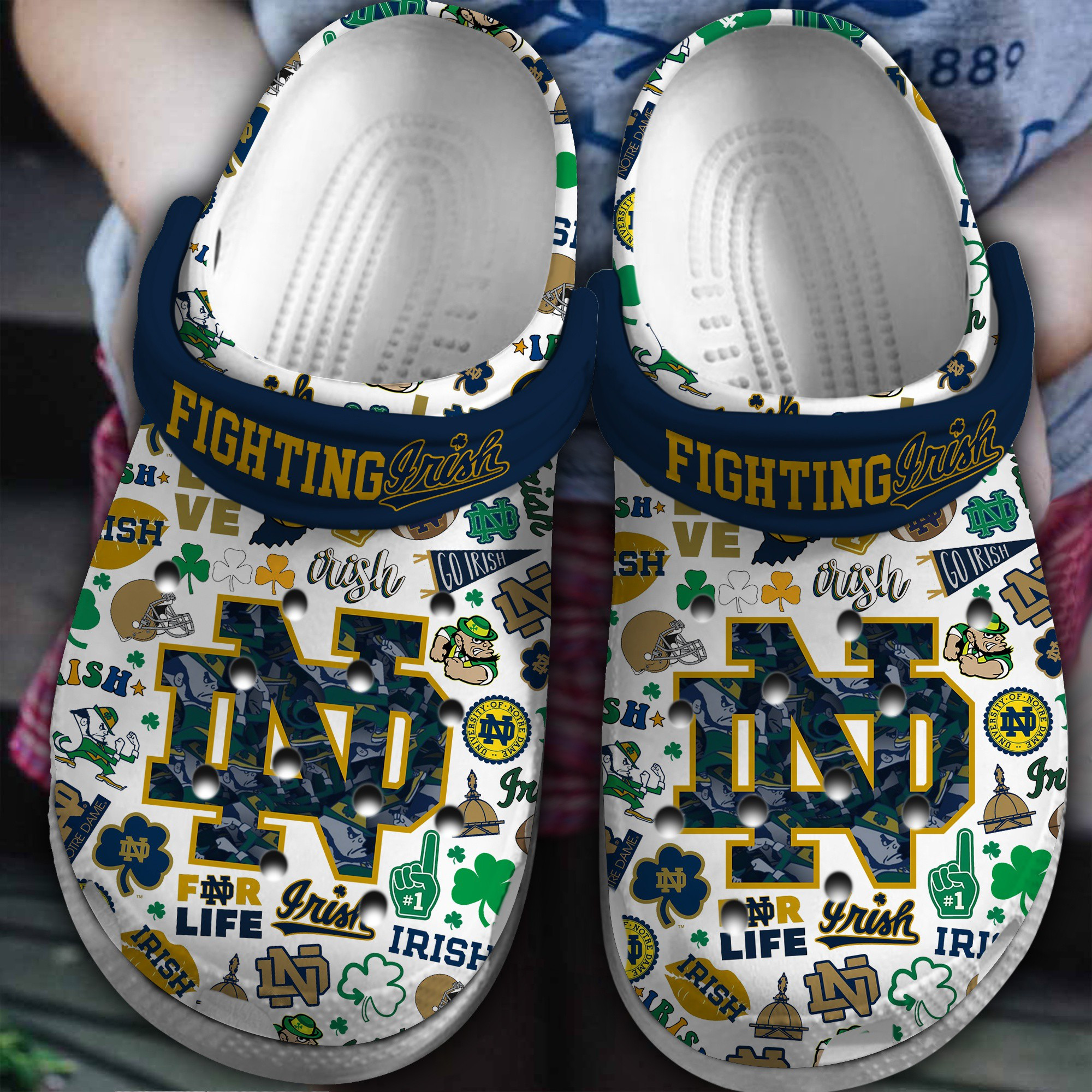 Footwearmerch Notre Dame Fighting Irish NCAA Sport Crocs Crocband Clogs Shoes Comfortable For Men Women and Kids