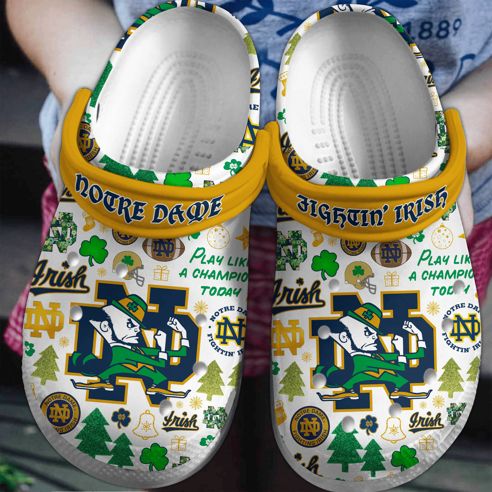 Footwearmerch Notre Dame Fighting Irish NCAA Sport Crocs Crocband Clogs Shoes Comfortable For Men Women and Kids
