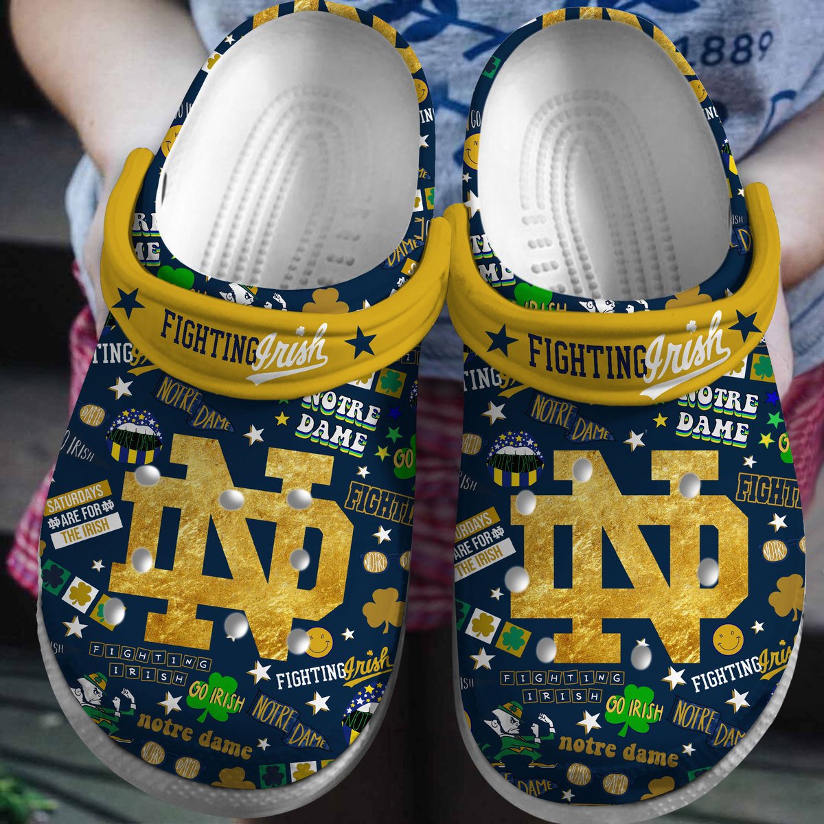 Footwearmerch Notre Dame Fighting Irish NCAA Sport Crocs Crocband Clogs Shoes Comfortable For Men Women and Kids