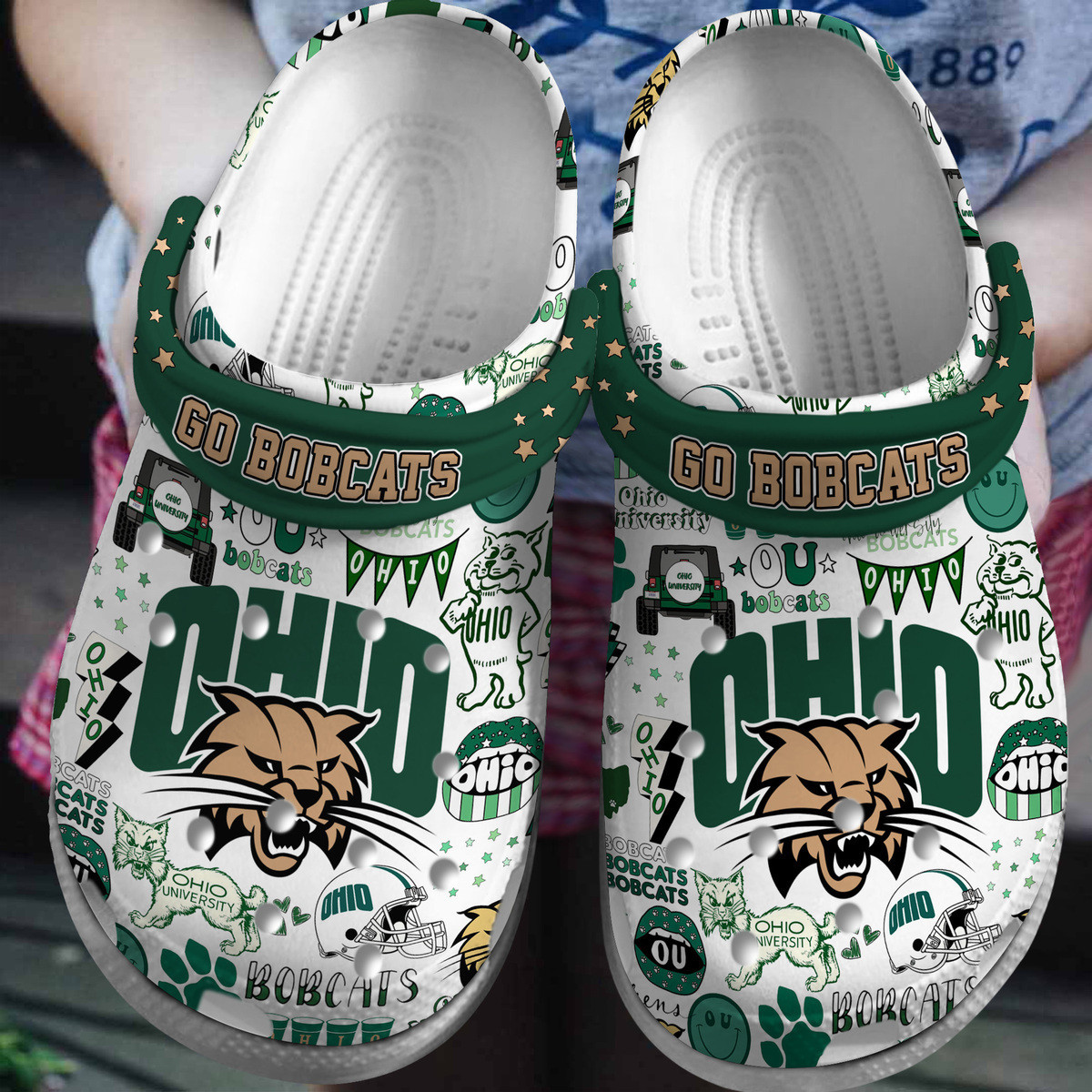 Footwearmerch Ohio Bobcats NCAA Sport Crocs Crocband Clogs Shoes Comfortable For Men Women and Kids