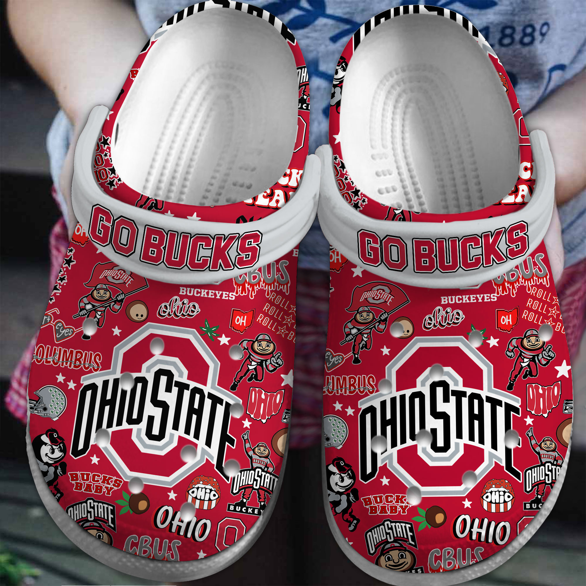 Footwearmerch Ohio State Buckeyes NCAA Sport Crocs Crocband Clogs Shoes Comfortable For Men Women and Kids