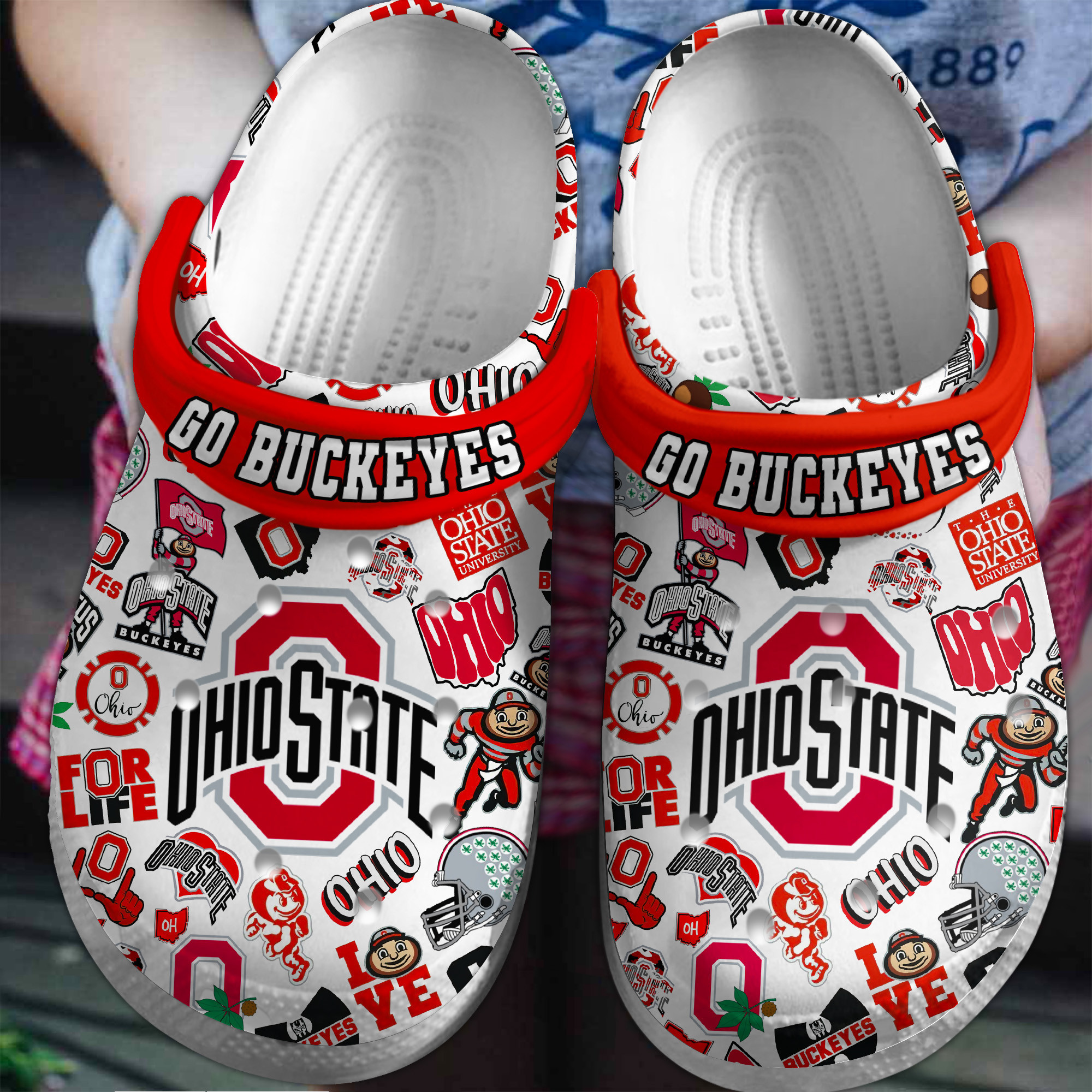 Footwearmerch Ohio State Buckeyes NCAA Sport Crocs Crocband Clogs Shoes Comfortable For Men Women and Kids