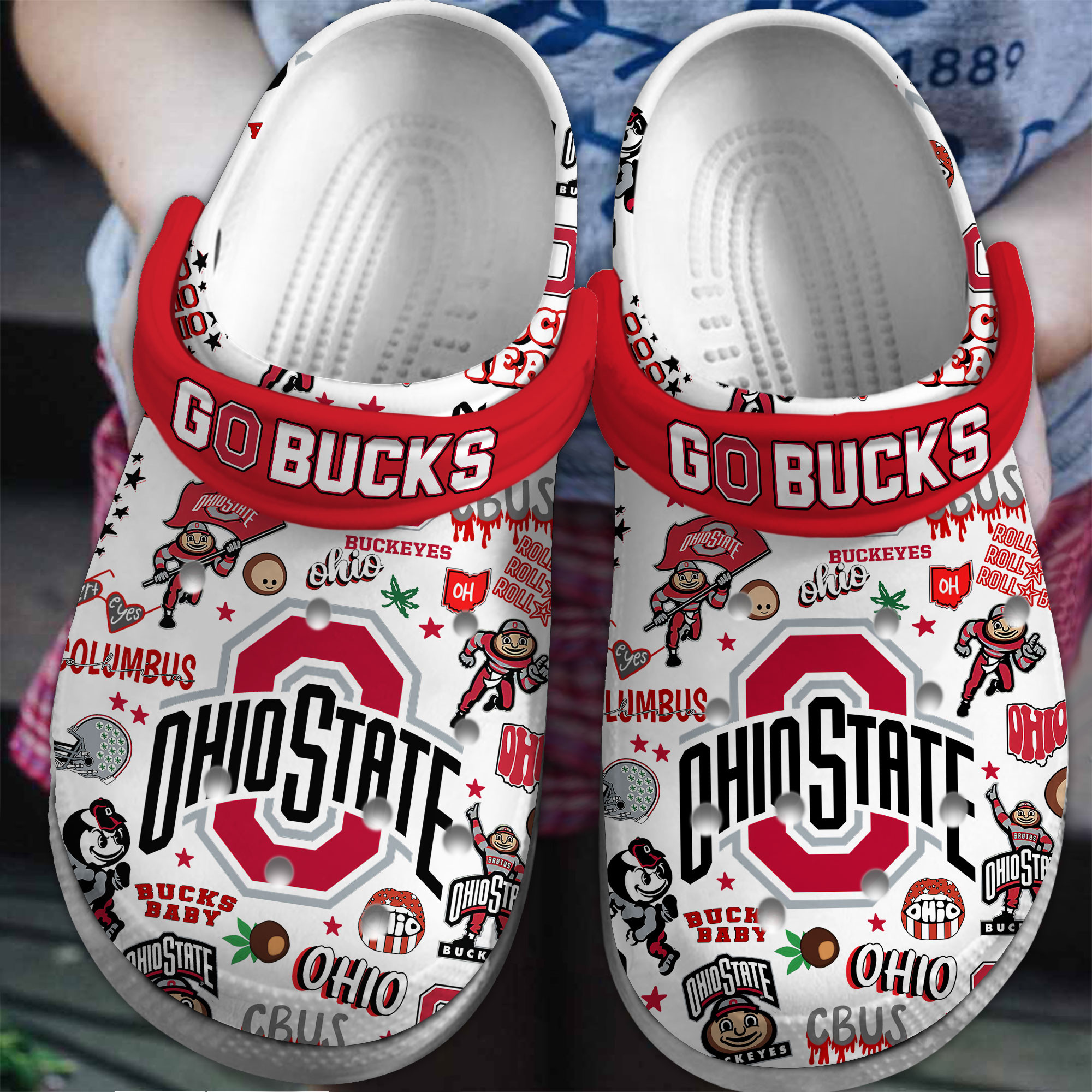 Footwearmerch Ohio State Buckeyes NCAA Sport Crocs Crocband Clogs Shoes Comfortable For Men Women and Kids