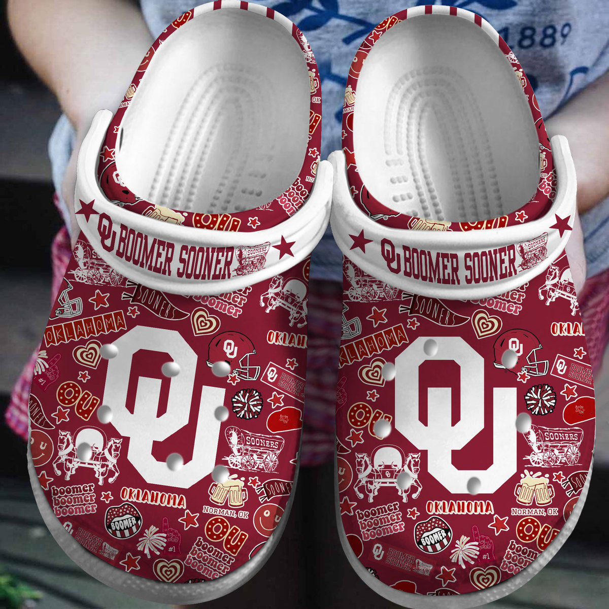 Footwearmerch Oklahoma Sooners NCAA Sport Crocs Crocband Clogs Shoes Comfortable For Men Women and Kids