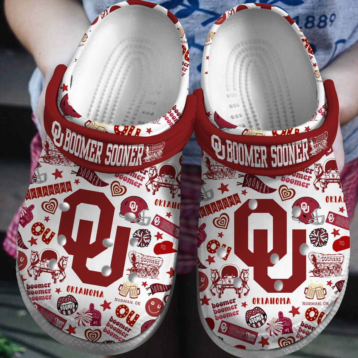 Footwearmerch Oklahoma Sooners NCAA Sport Crocs Crocband Clogs Shoes Comfortable For Men Women and Kids