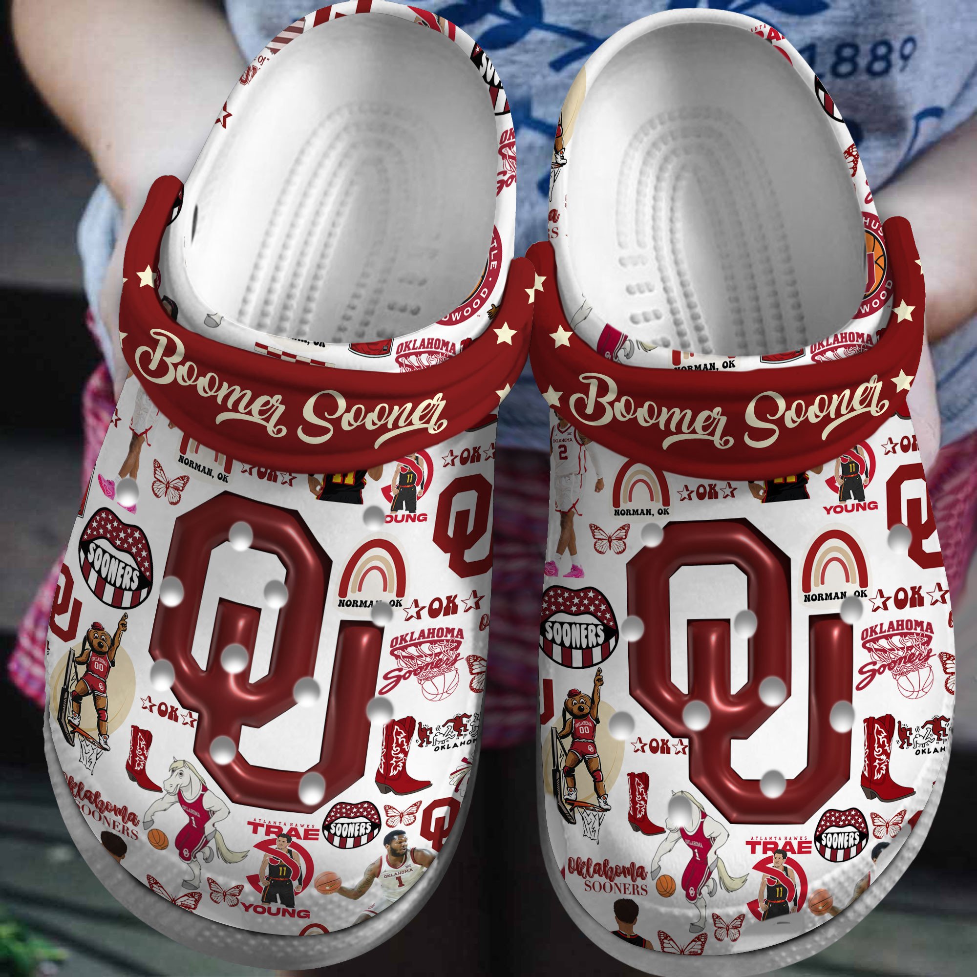 Footwearmerch Oklahoma Sooners NCAA SportCrocs Crocband Clogs Shoes Comfortable For Men Women and Kids