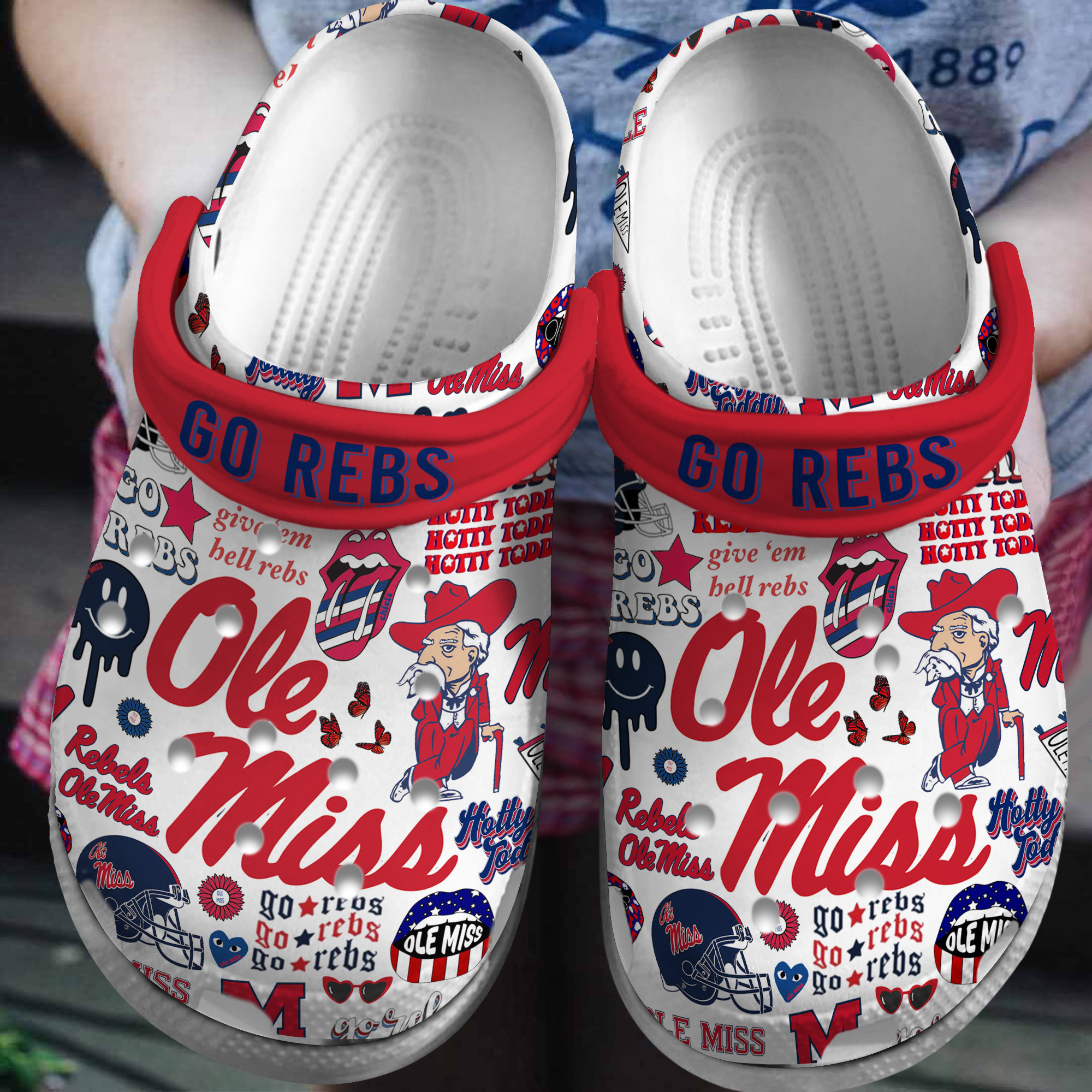 Footwearmerch Ole Miss Rebels NCAA Sport Crocs Crocband Clogs Shoes Comfortable For Men Women and Kids
