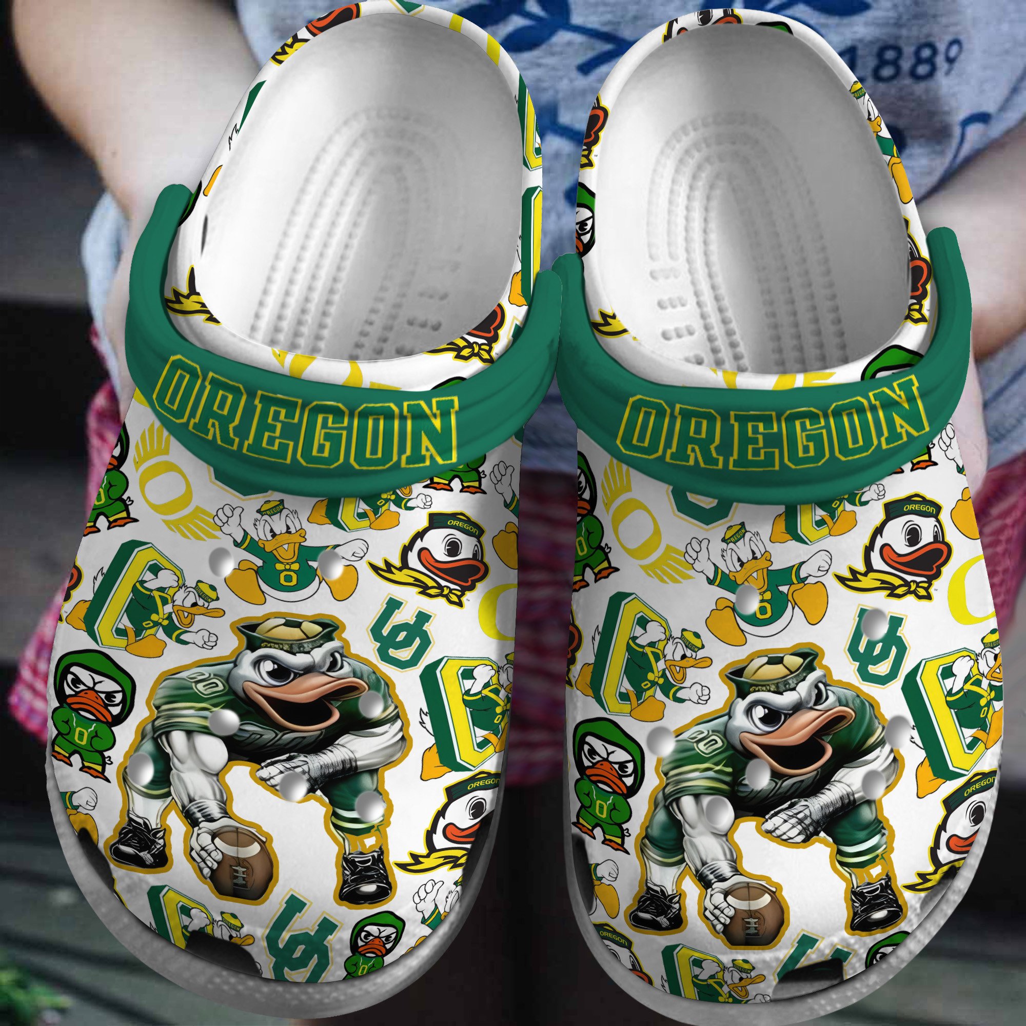 Footwearmerch Oregon Ducks NCAA Sport Crocs Crocband Clogs Shoes Comfortable For Men Women and Kids