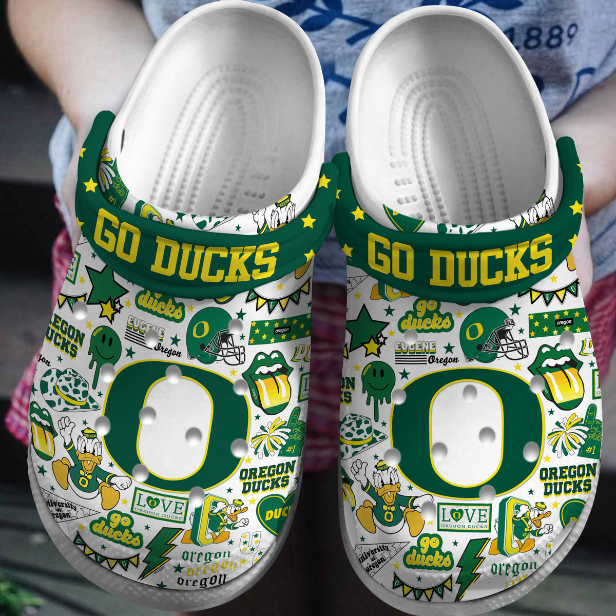 Footwearmerch Oregon Ducks NCAA Sport Crocs Crocband Clogs Shoes Comfortable For Men Women and Kids