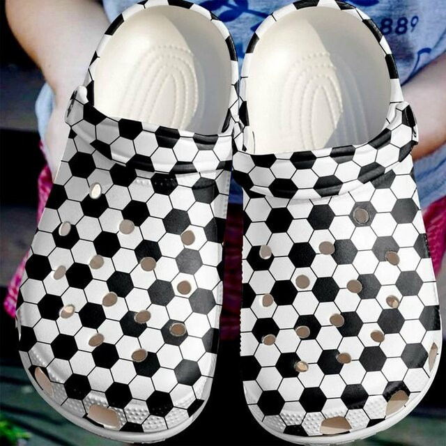 Footwearmerch Original Black White Soccer Ball Pattern Clogs Shoes