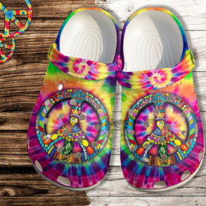Footwearmerch Peace Symbol Hippie Croc Shoes Gift Men Women- Rainbow Hippie Love Peace Shoes Croc Clogs Birthday Girl