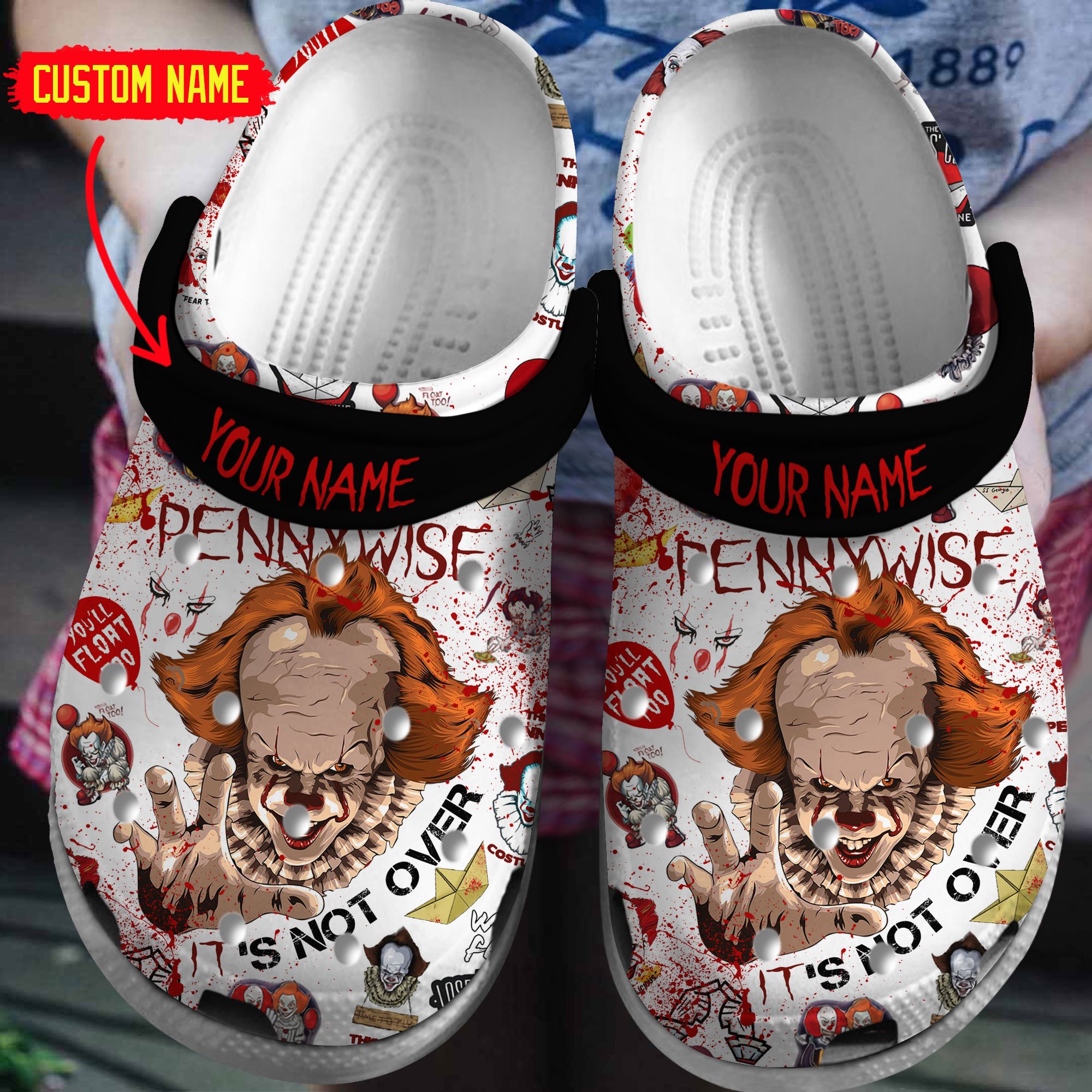 Footwearmerch Pennywise Horror Movie Crocs Crocband Clogs Shoes Comfortable For Men Women and Kids