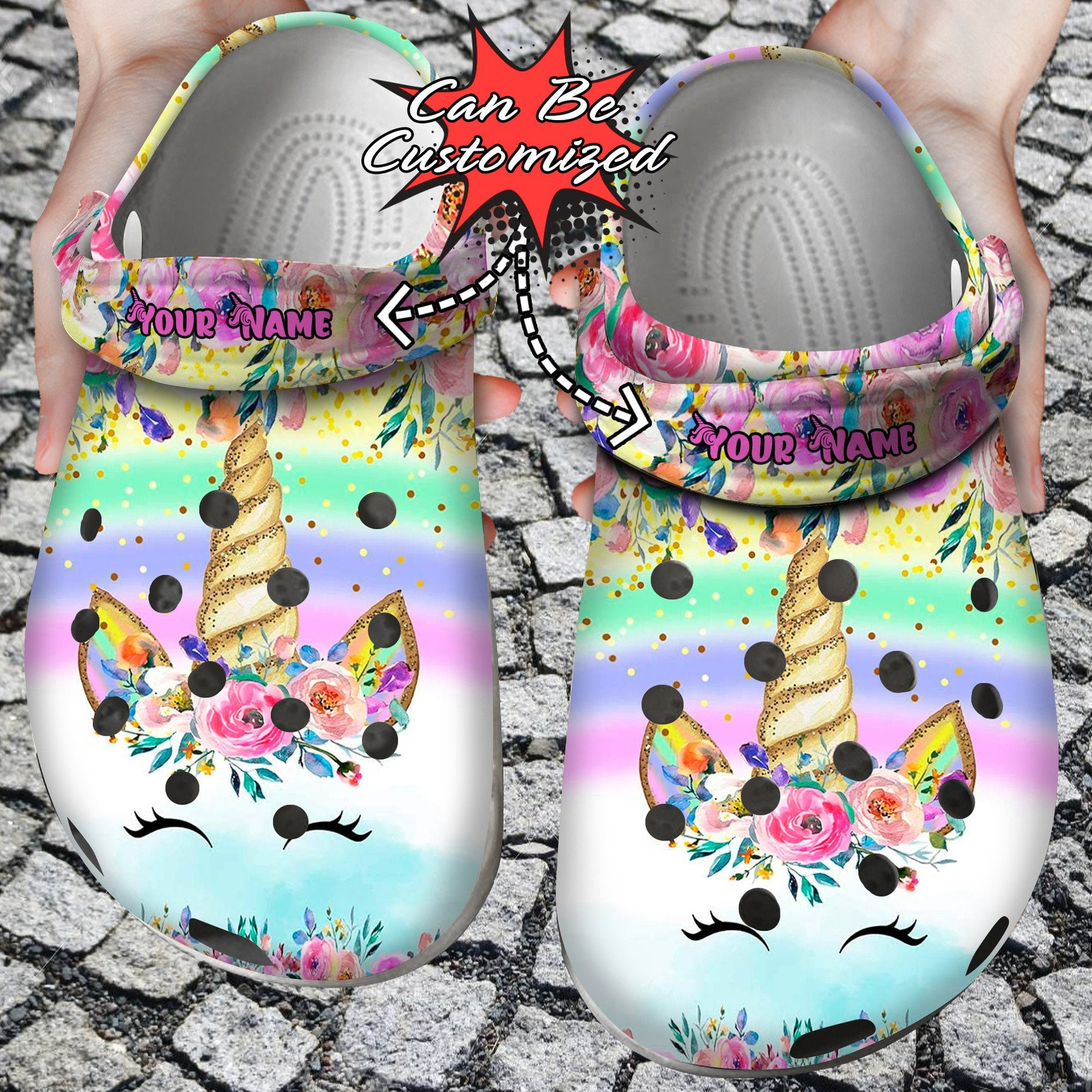Footwearmerch Personalized Colorful Glitter Unicorn clog Shoes Custom