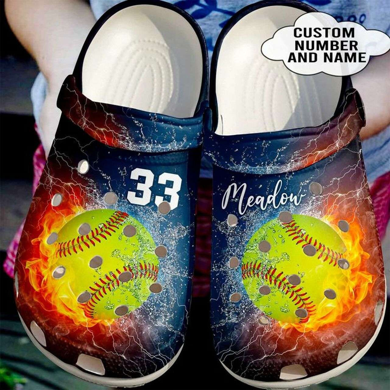 Footwearmerch Personalized Fire And Water Softball Crocband Clogs