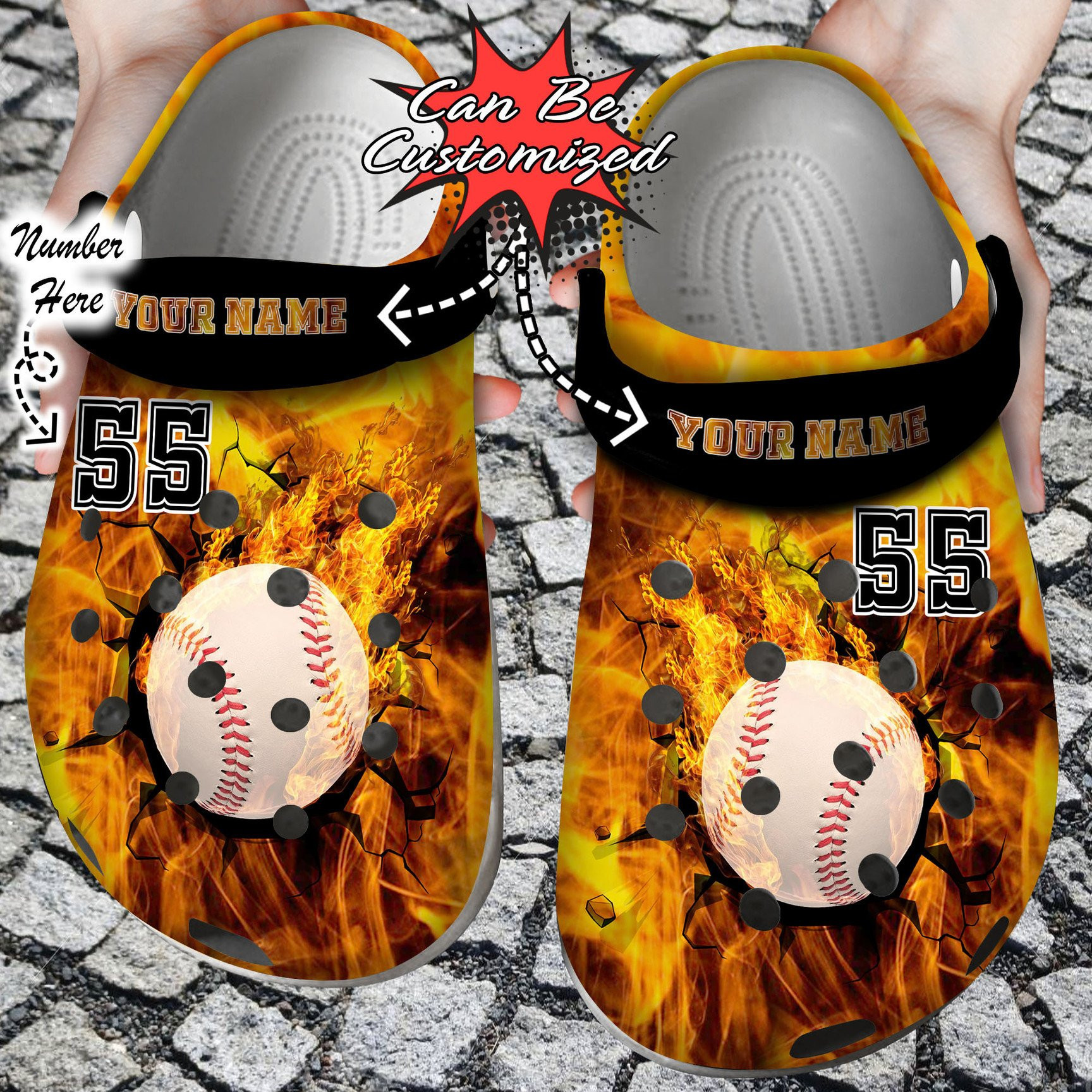 Footwearmerch Personalized Fire Baseball Crack Ball Overlays clog Shoes Sport