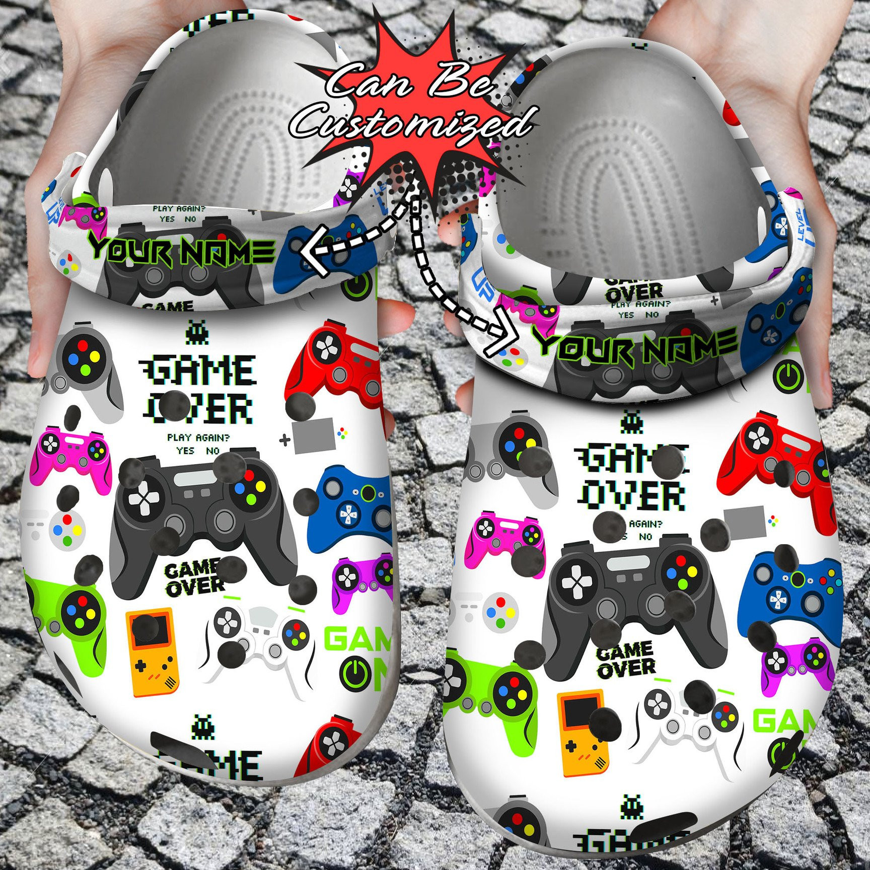 Footwearmerch Personalized Gaming Controller Game Over clog Shoes Custom
