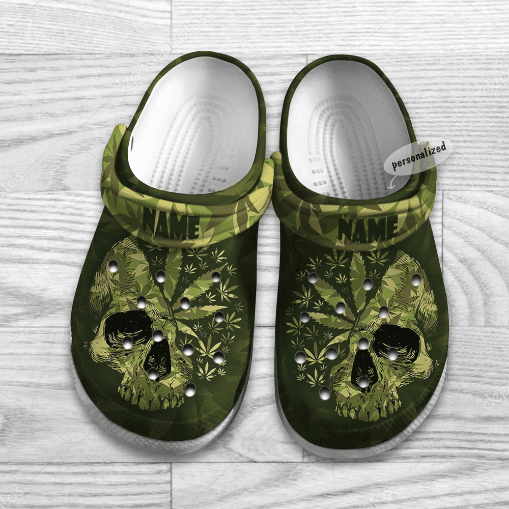 Footwearmerch Personalized Green Skull Weed Cannabis clog Shoesfor Men Women Marijuana 420 Weed Day Gifts Ht