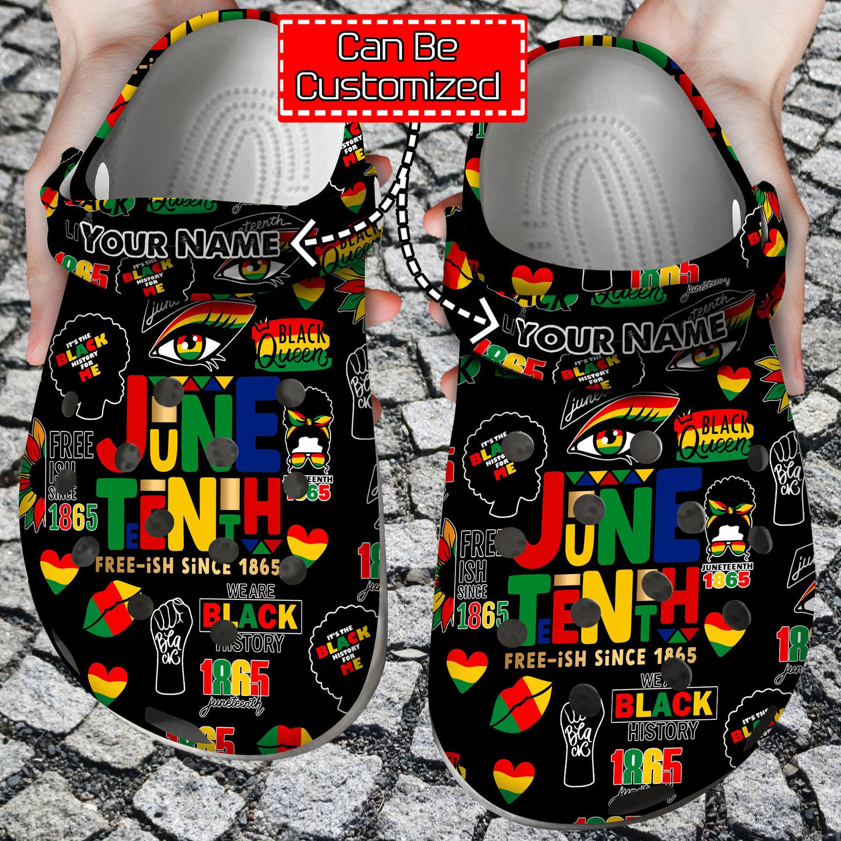 Footwearmerch Personalized Juneteenth Black Messy Bun Woman History Month clog Shoes Custom