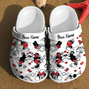 Footwearmerch Personalized Mickey And Minnie Kiss Disney Custom Couple Mouse Clog Shoes
